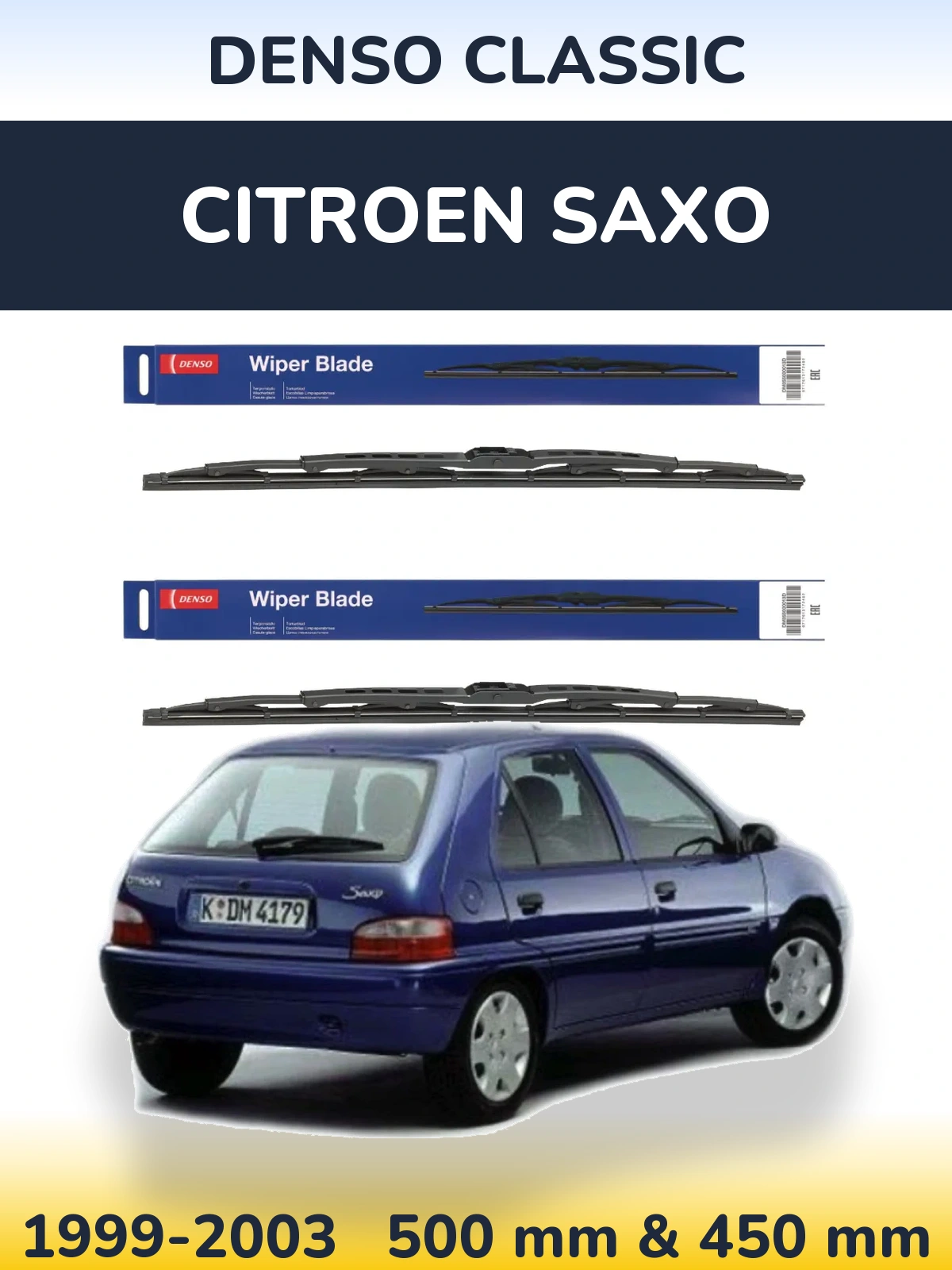 Комплект передніх щіток Denso Classic 500 & 450 мм для Citroen Saxo 1999-2003