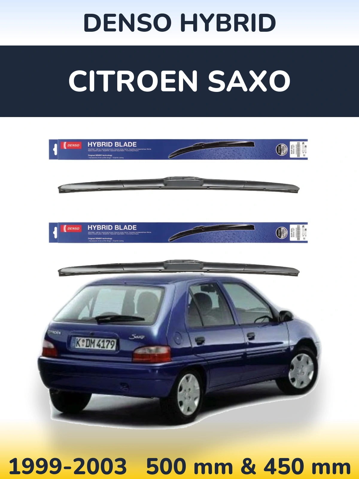 Komplet przednich wycieraczek Denso Hybrid 500 & 450 mm do Citroen Saxo 1999-2003