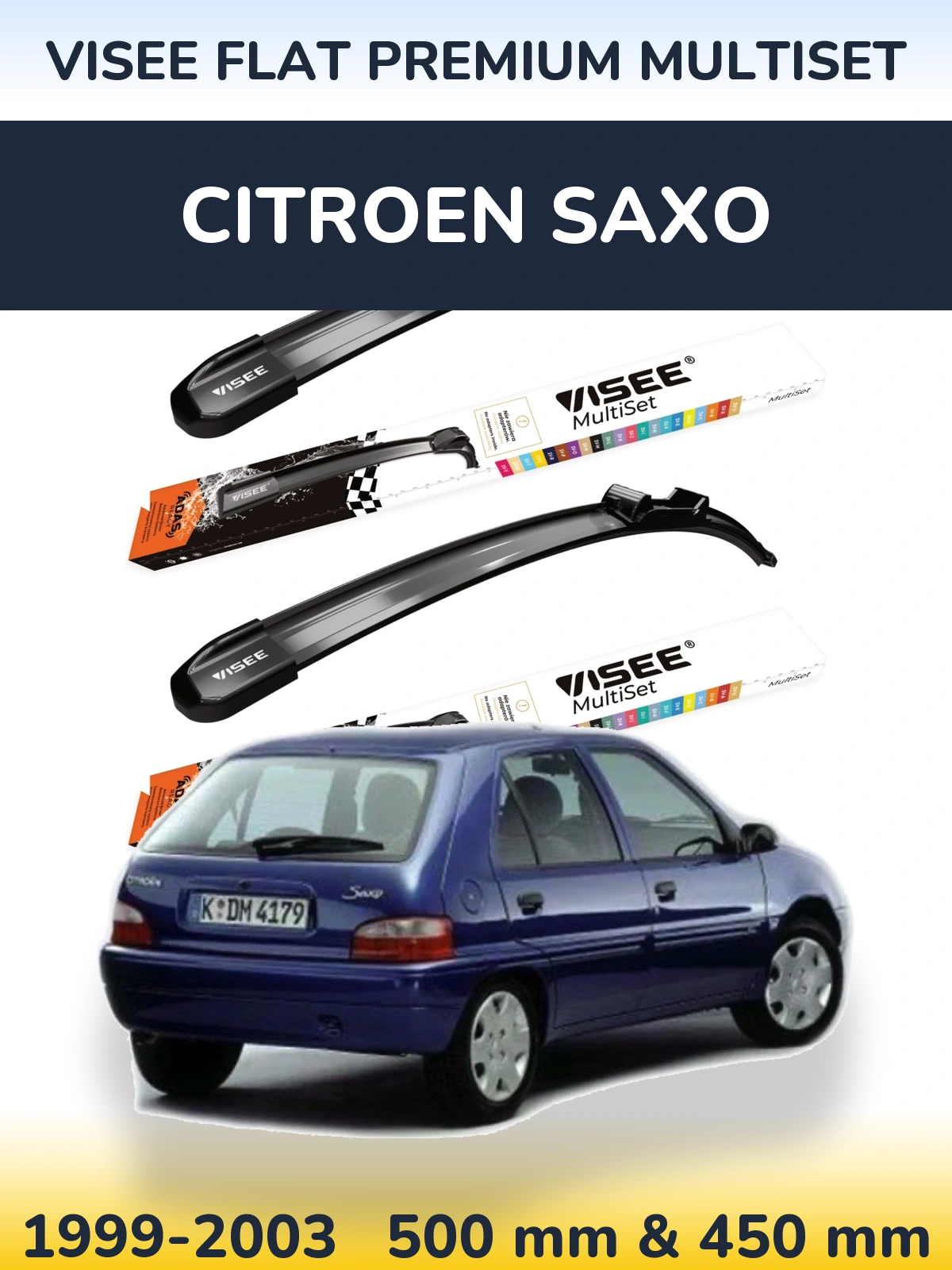 Komplet przednich wycieraczek VISEE FLAT PREMIUM MultiSet 500 & 450 mm do Citroen Saxo 1999-2003