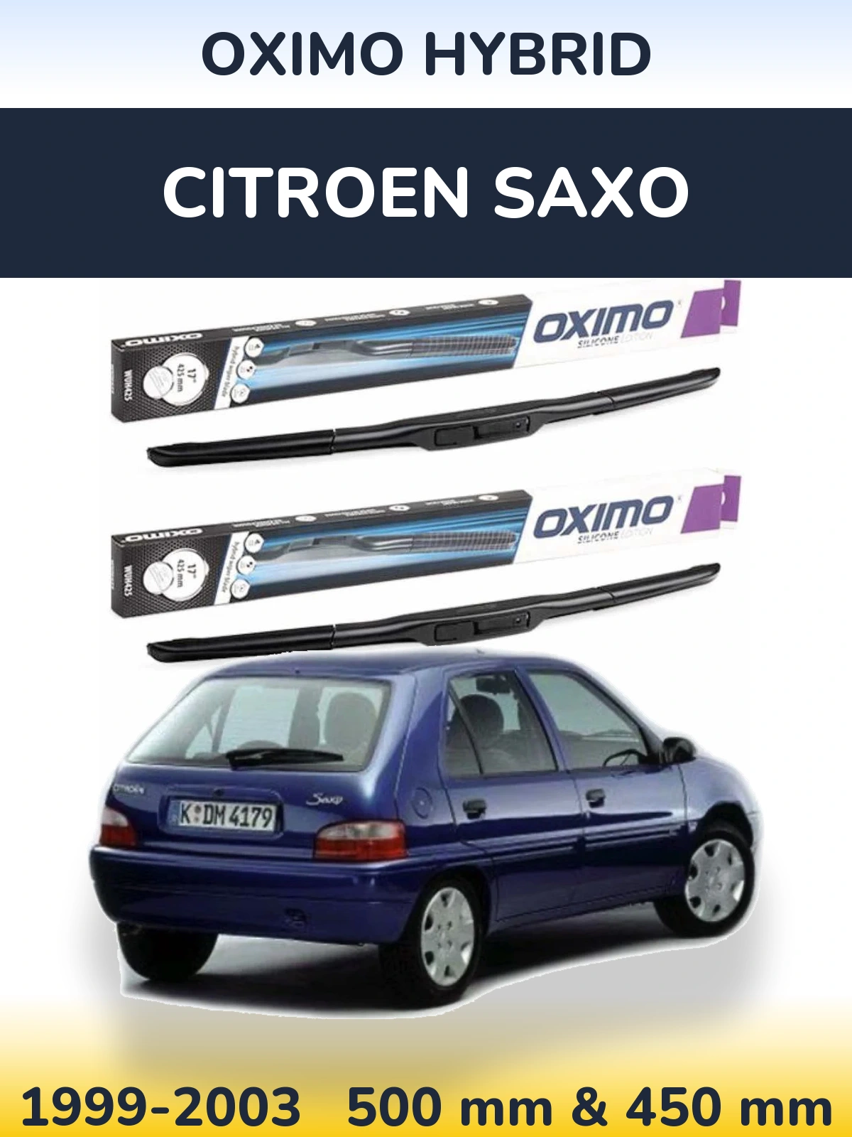 Komplet przednich wycieraczek Oximo Hybrid 500 & 450 mm do Citroen Saxo 1999-2003