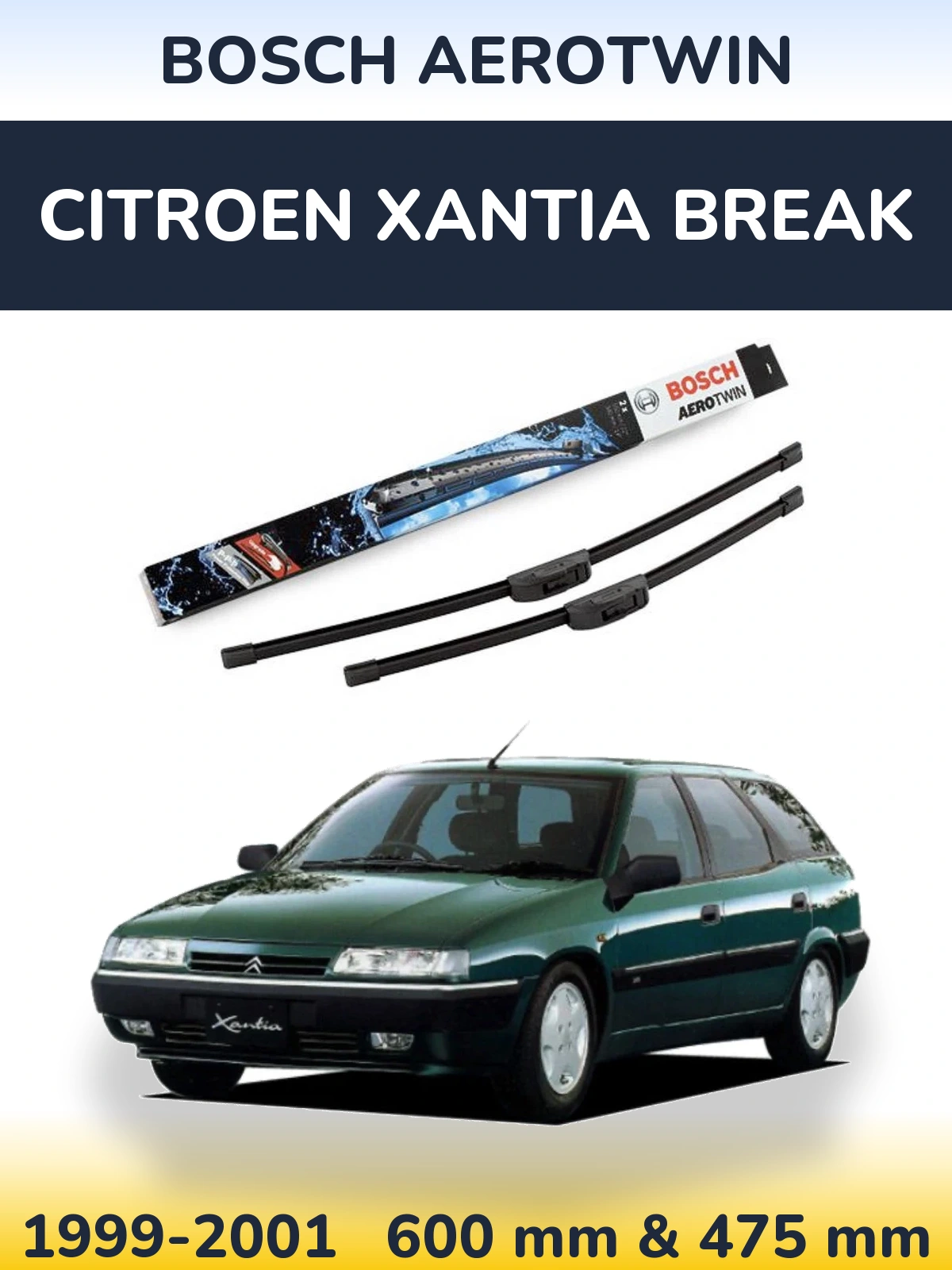 Комплект передних дворников BOSCH AeroTwin 600 & 475 мм для Citroen Xantia Break 1999-2001