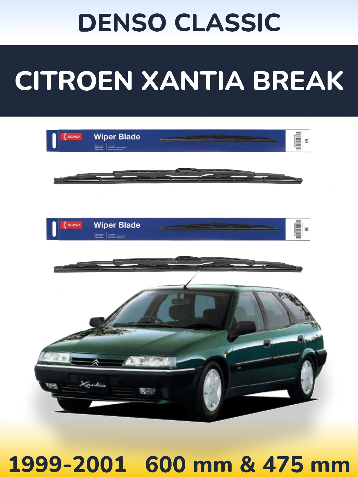 Комплект передних дворников Denso Classic 600 & 475 мм для Citroen Xantia Break 1999-2001