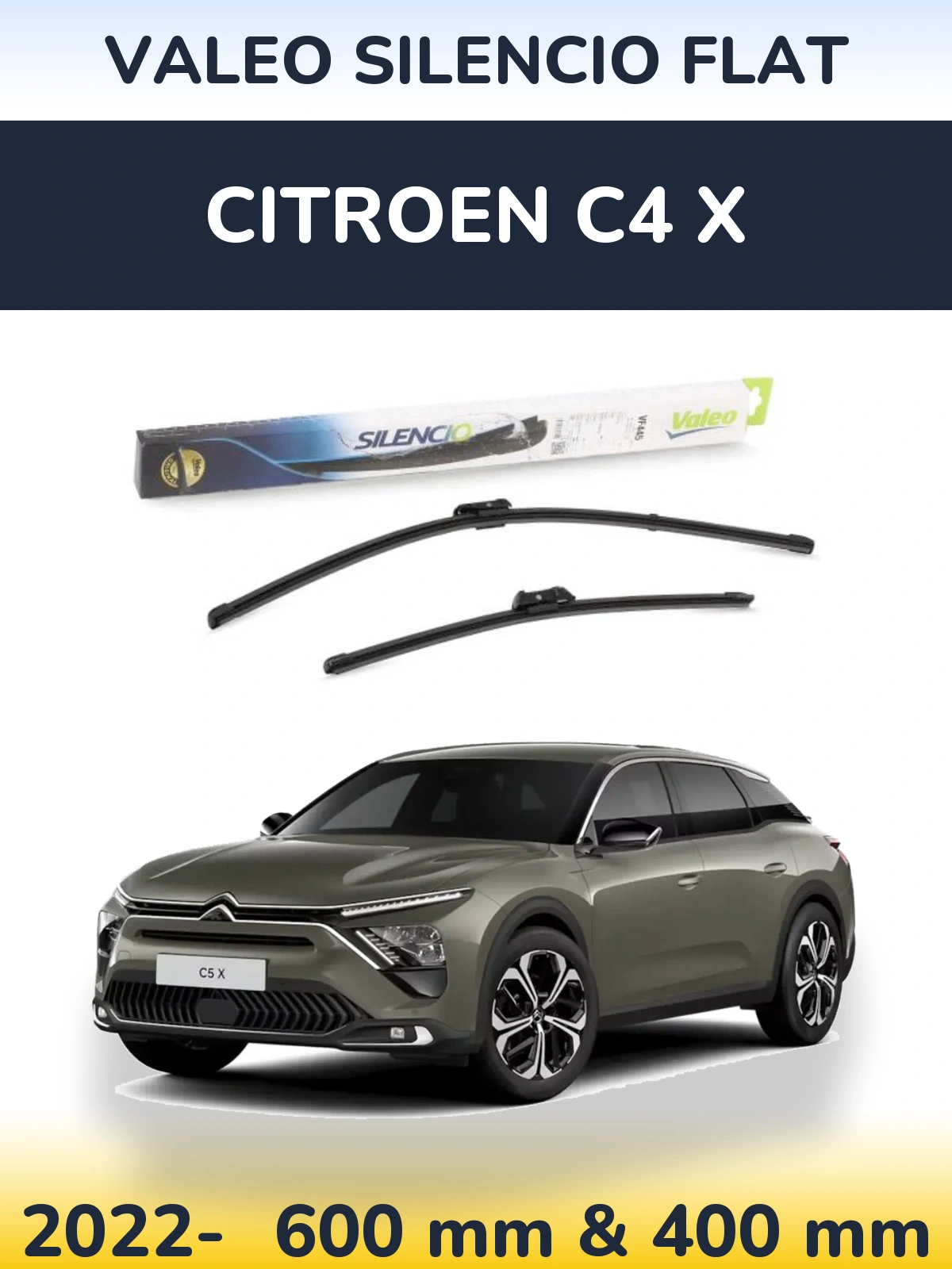 Komplet przednich wycieraczek Valeo Silencio Flat 600 & 400 mm do Citroen C4 X 2022-2026