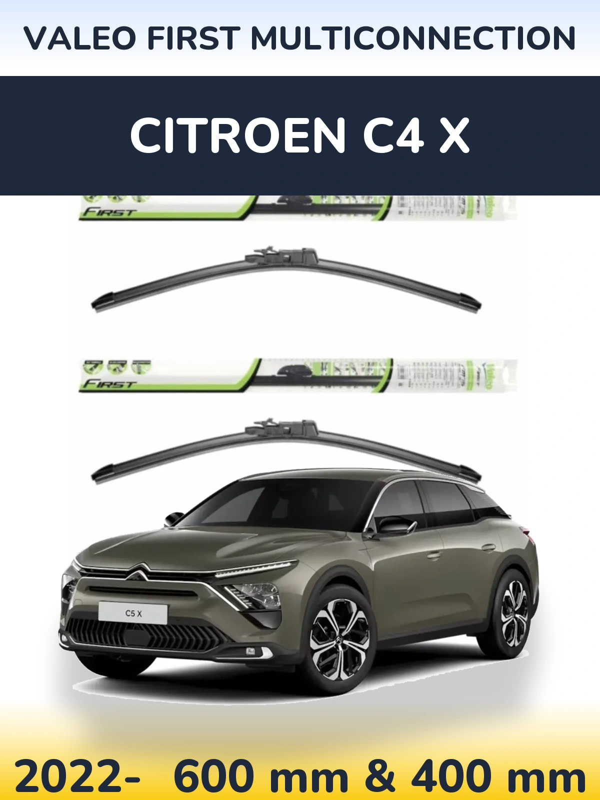 Комплект передних дворников Valeo First MultiConnection 600 & 400 мм для Citroen C4 X 2022-2026
