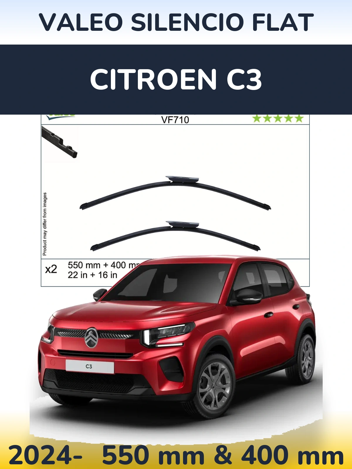 Комплект передних дворников Valeo Silencio Flat 550 & 400 мм для Citroen C3 2024-2026