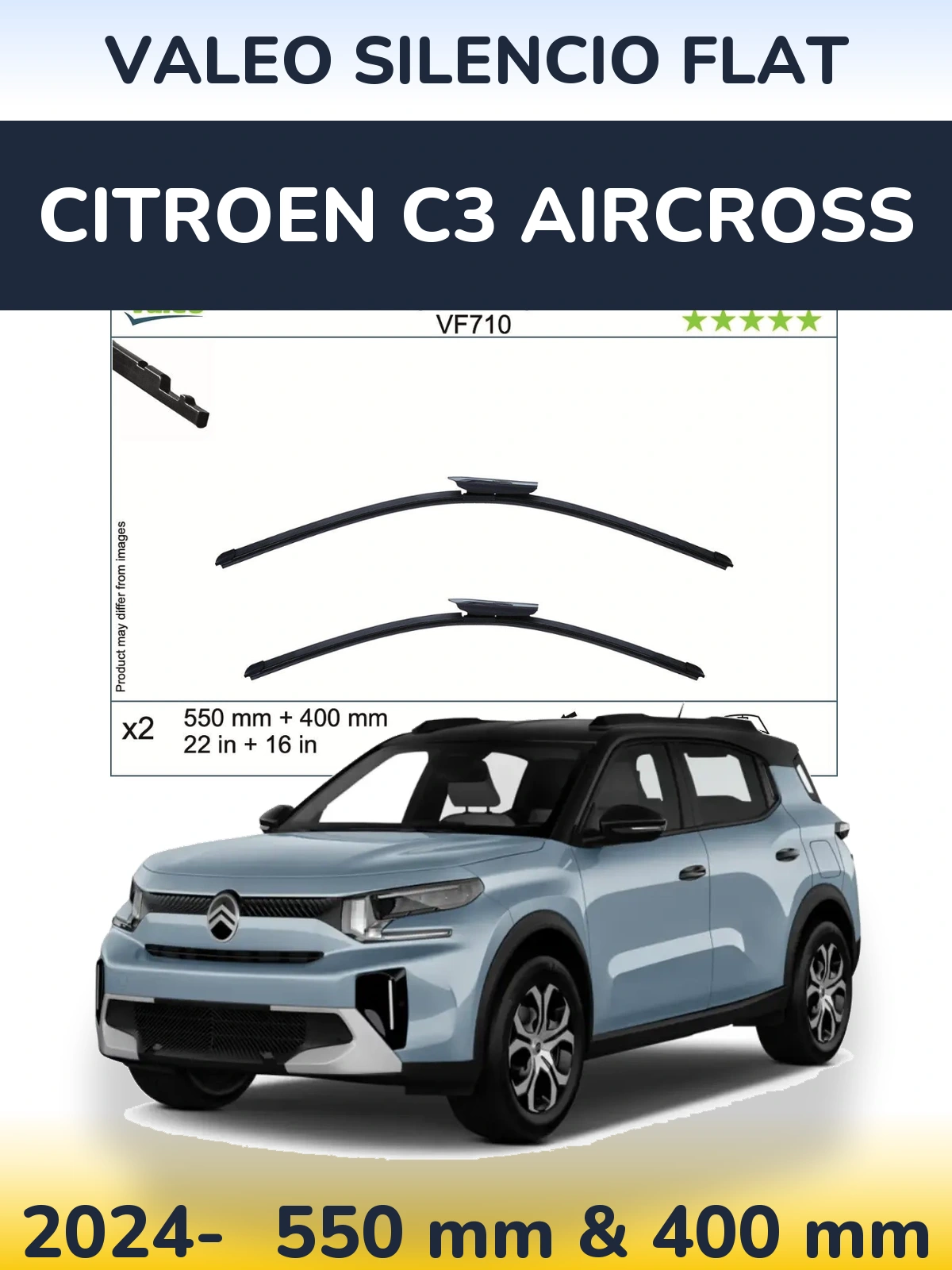 Комплект передних дворников Valeo Silencio Flat 550 & 400 мм для Citroen C3 Aircross 2024-2026