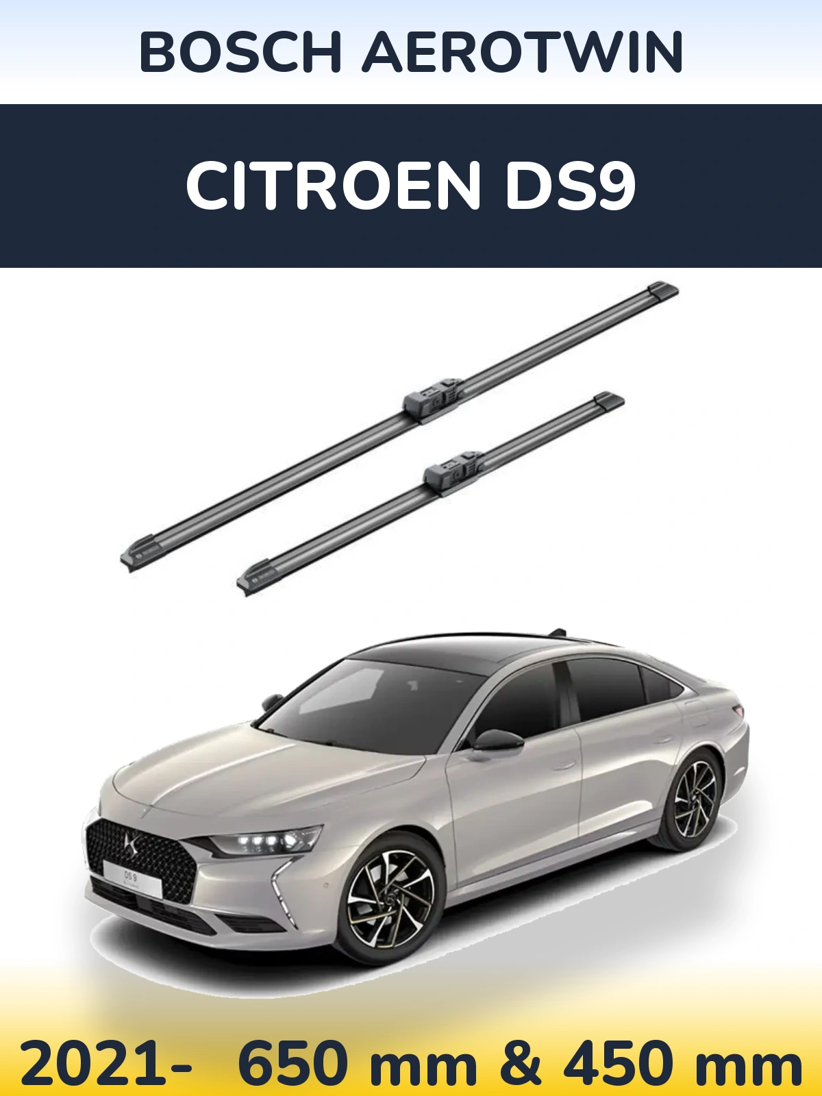 Комплект передних дворников BOSCH AeroTwin 650 & 450 мм для Citroen DS9 2021-2026