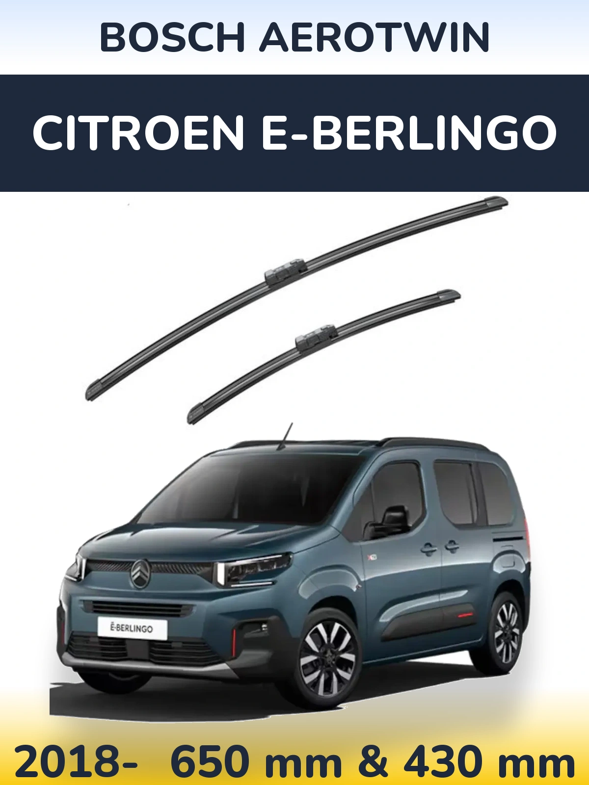 Комплект передніх щіток BOSCH AeroTwin 650 & 430 мм для Citroen e-Berlingo 2018-2026