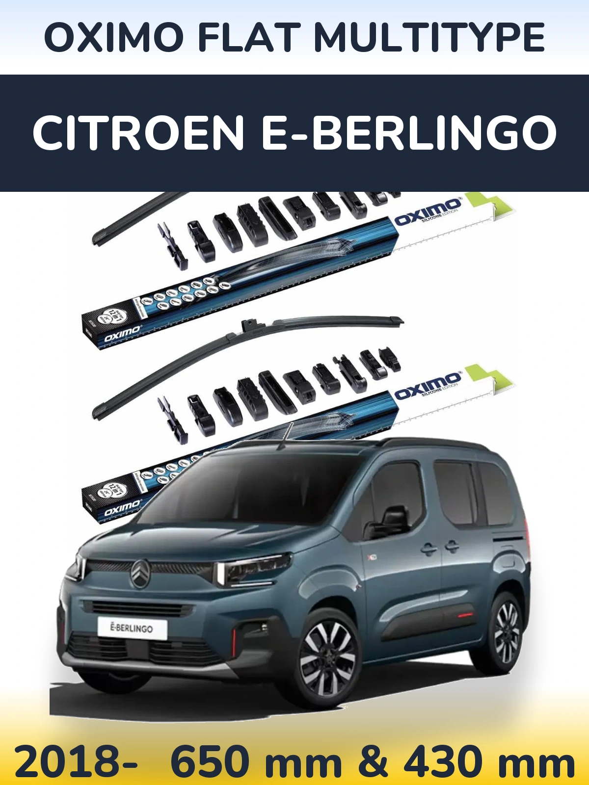 Комплект передних дворников Oximo Flat MultiТипe 650 & 430 мм для Citroen e-Berlingo 2018-2026