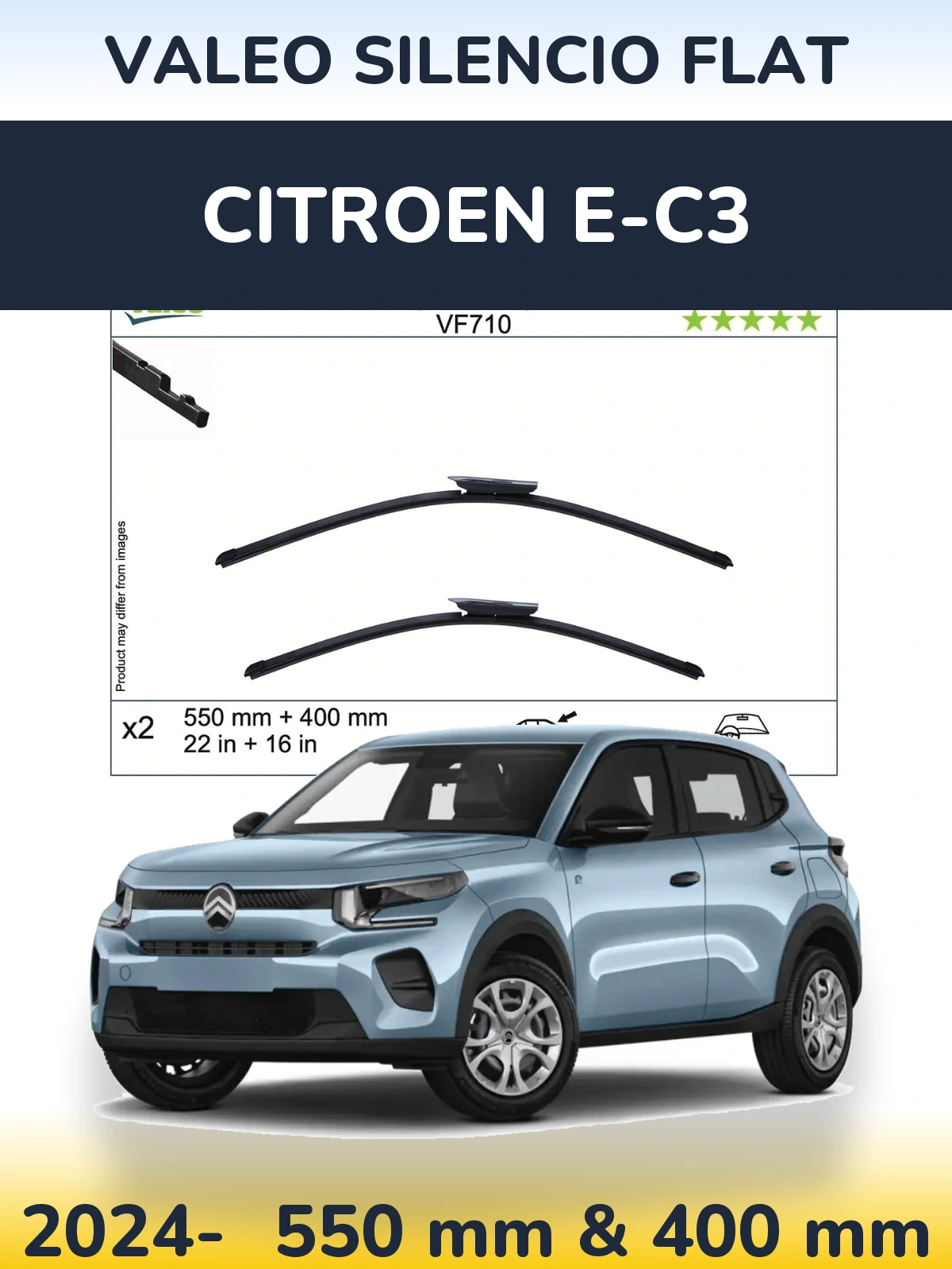 Комплект передних дворников Valeo Silencio Flat 550 & 400 мм для Citroen e-C3 2024-2026