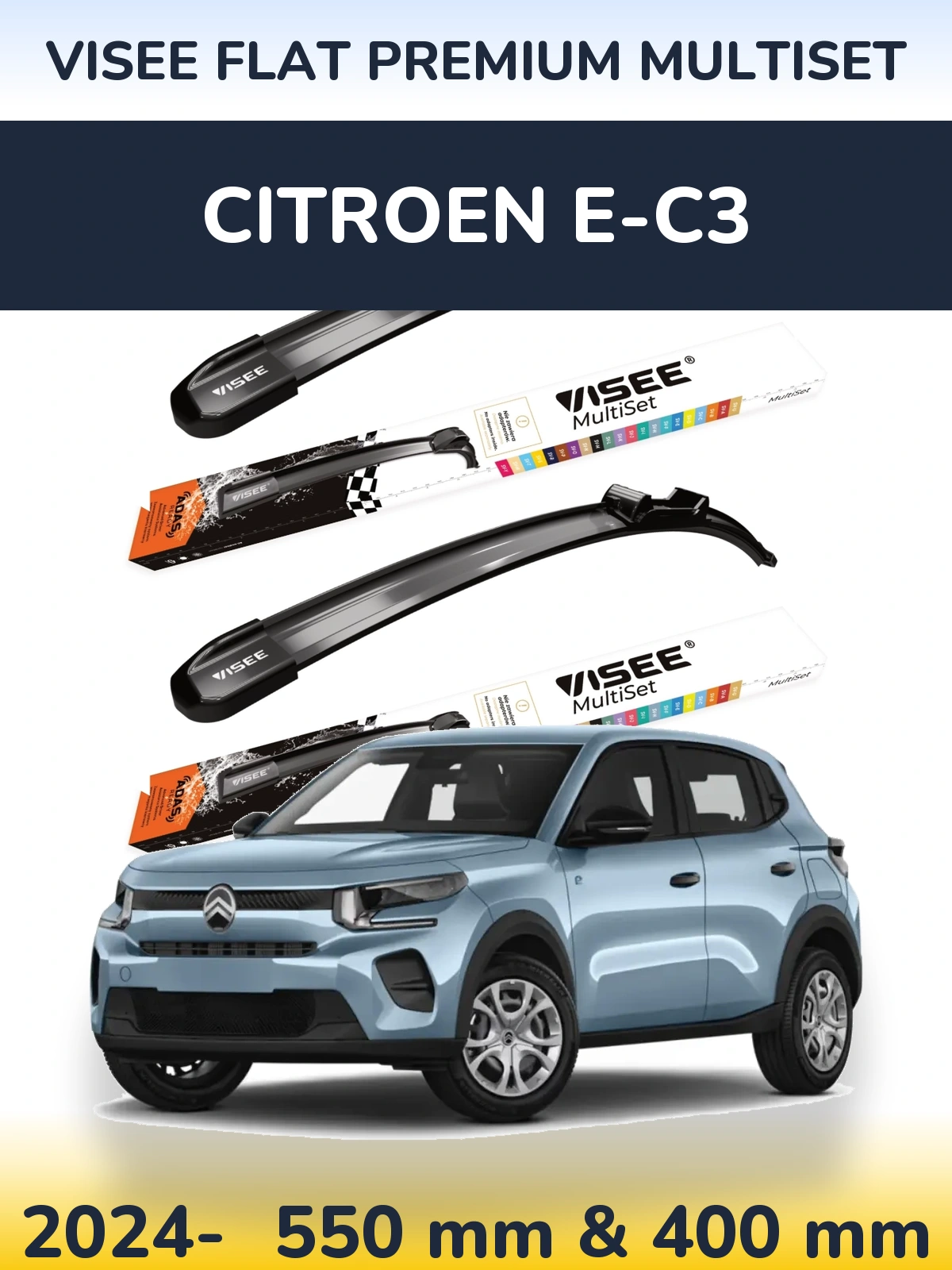Комплект передних дворников VISEE FLAT PREMIUM MultiSet 550 & 400 мм для Citroen e-C3 2024-2026