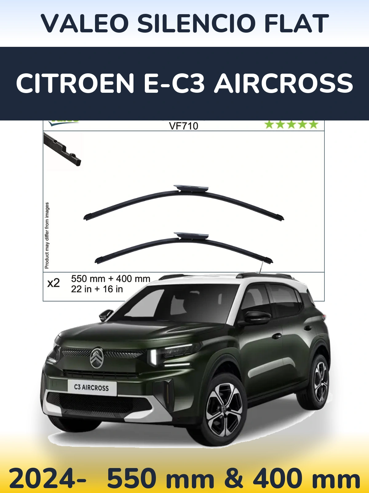 Front wiper blade set Valeo Silencio Flat 550 & 400 mm for Citroen e-C3 Aircross 2024-2026