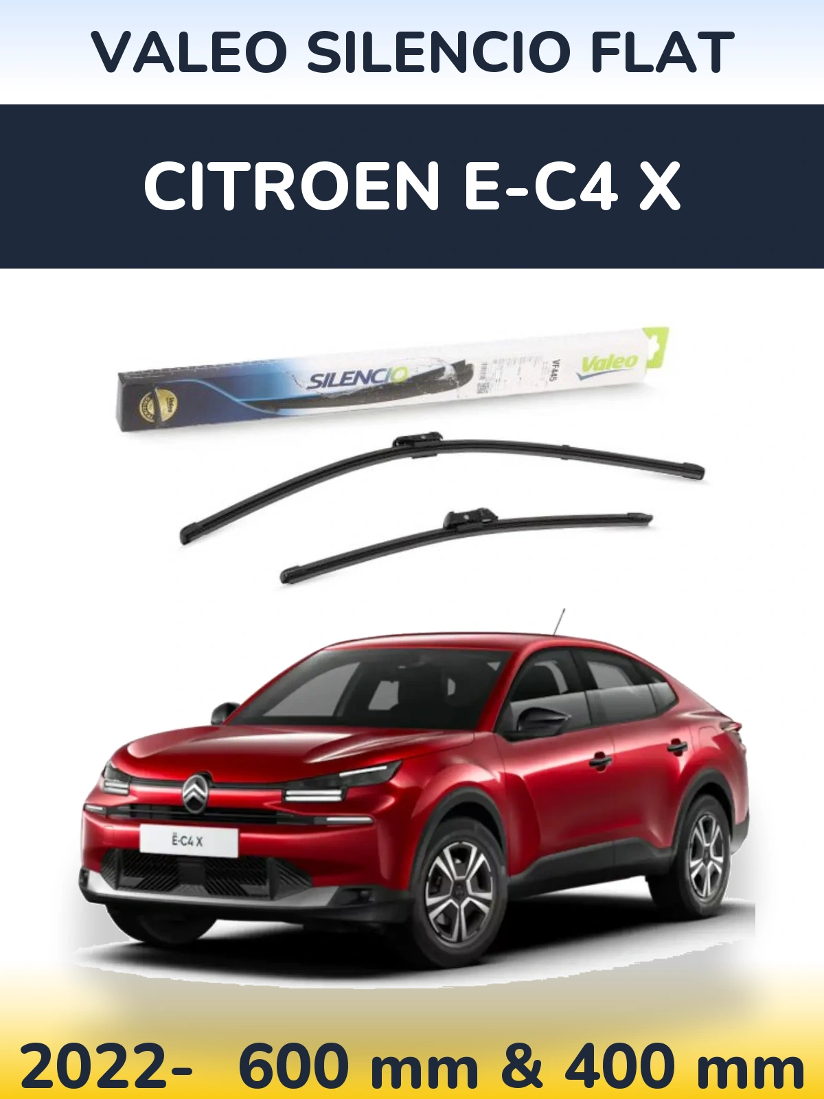 Комплект передних дворников Valeo Silencio Flat 600 & 400 мм для Citroen e-C4 X 2022-2026