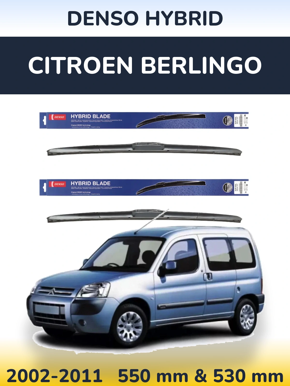 Komplet przednich wycieraczek Denso Hybrid 550 & 530 mm do Citroen Berlingo 2002-2011