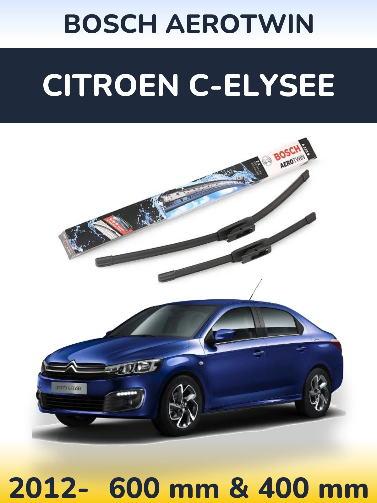 Комплект передніх щіток BOSCH AeroTwin 600 & 400 мм для Citroen C-Elysee 2012-2026