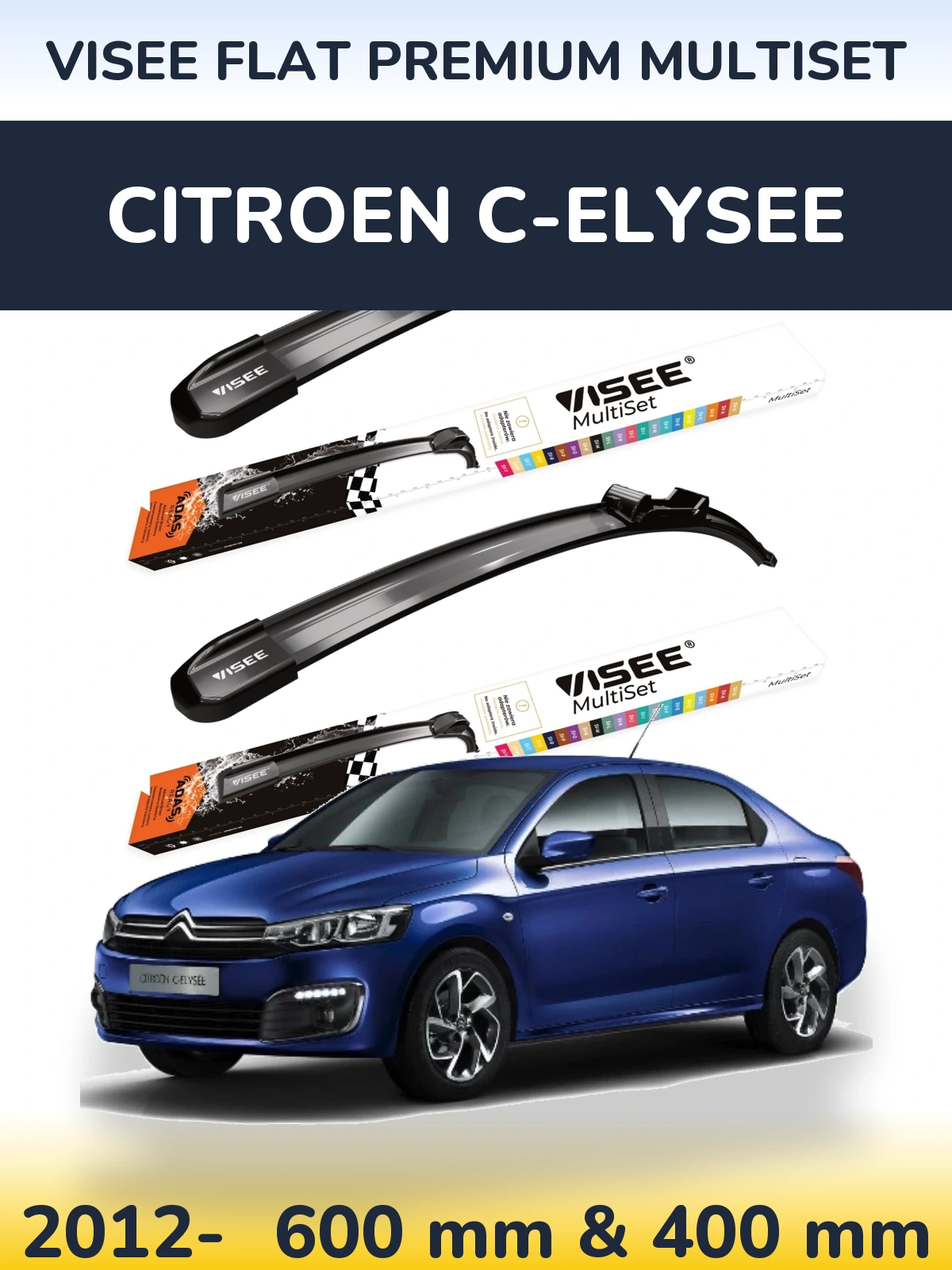 Komplet przednich wycieraczek VISEE FLAT PREMIUM MultiSet 600 & 400 mm do Citroen C-Elysee 2012-2026