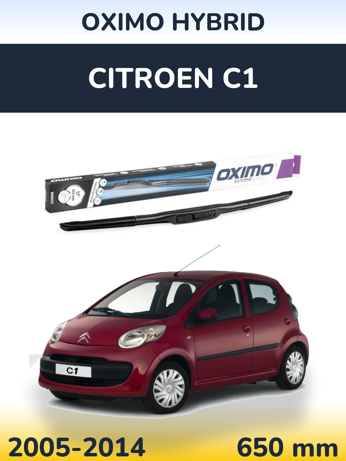 Передний дворник Oximo Hybrid 650 мм для Citroen C1 2005-2014