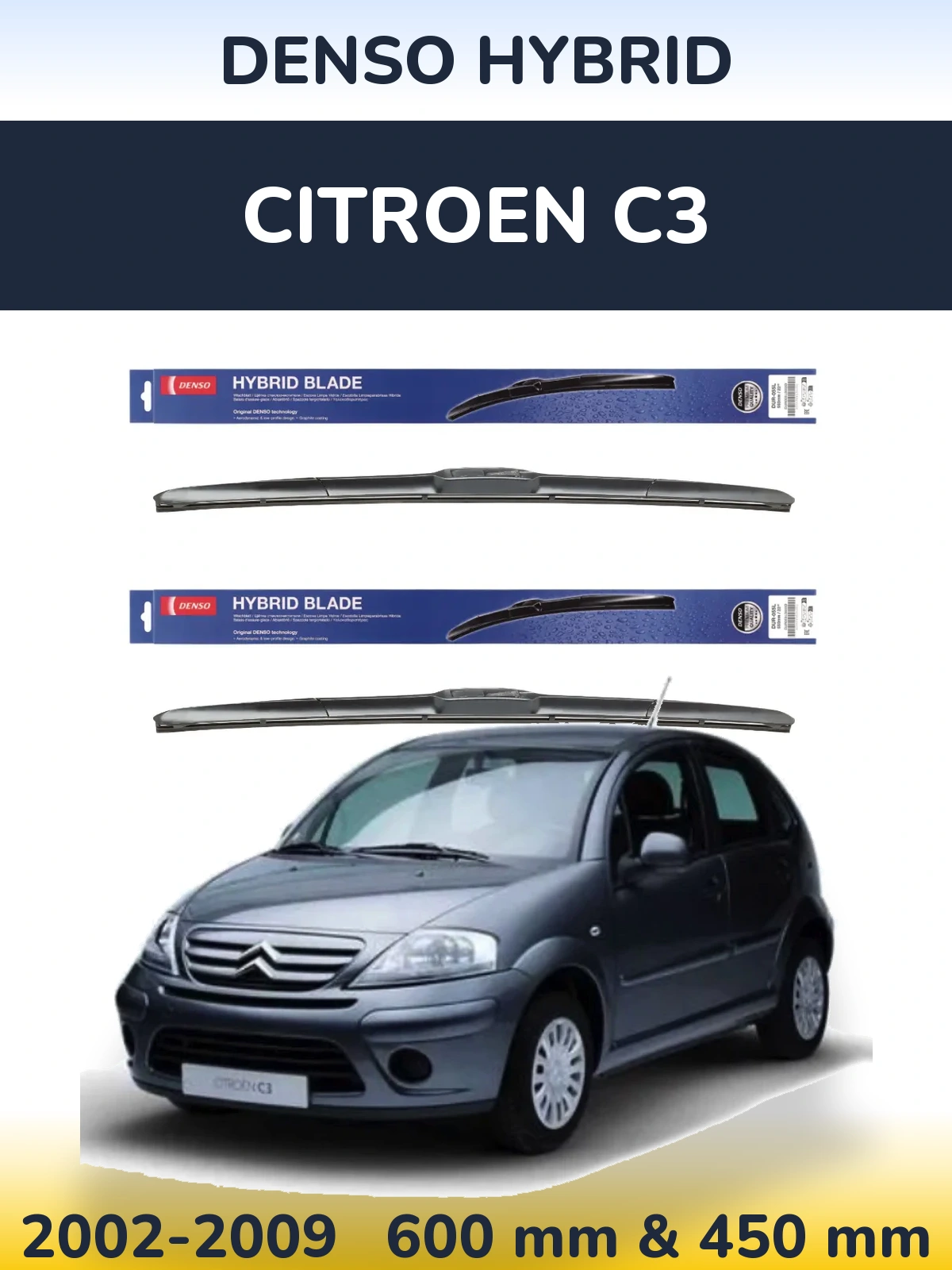 Komplet przednich wycieraczek Denso Hybrid 600 & 450 mm do Citroen C3 2002-2009