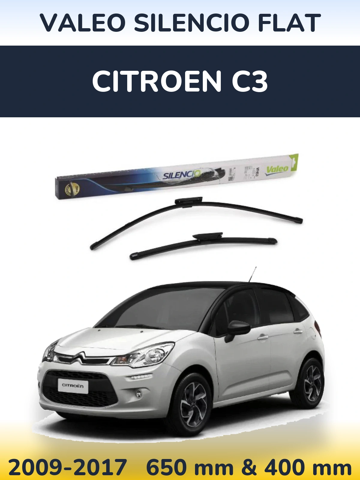 Komplet przednich wycieraczek Valeo Silencio Flat 650 & 400 mm do Citroen C3 2009-2017