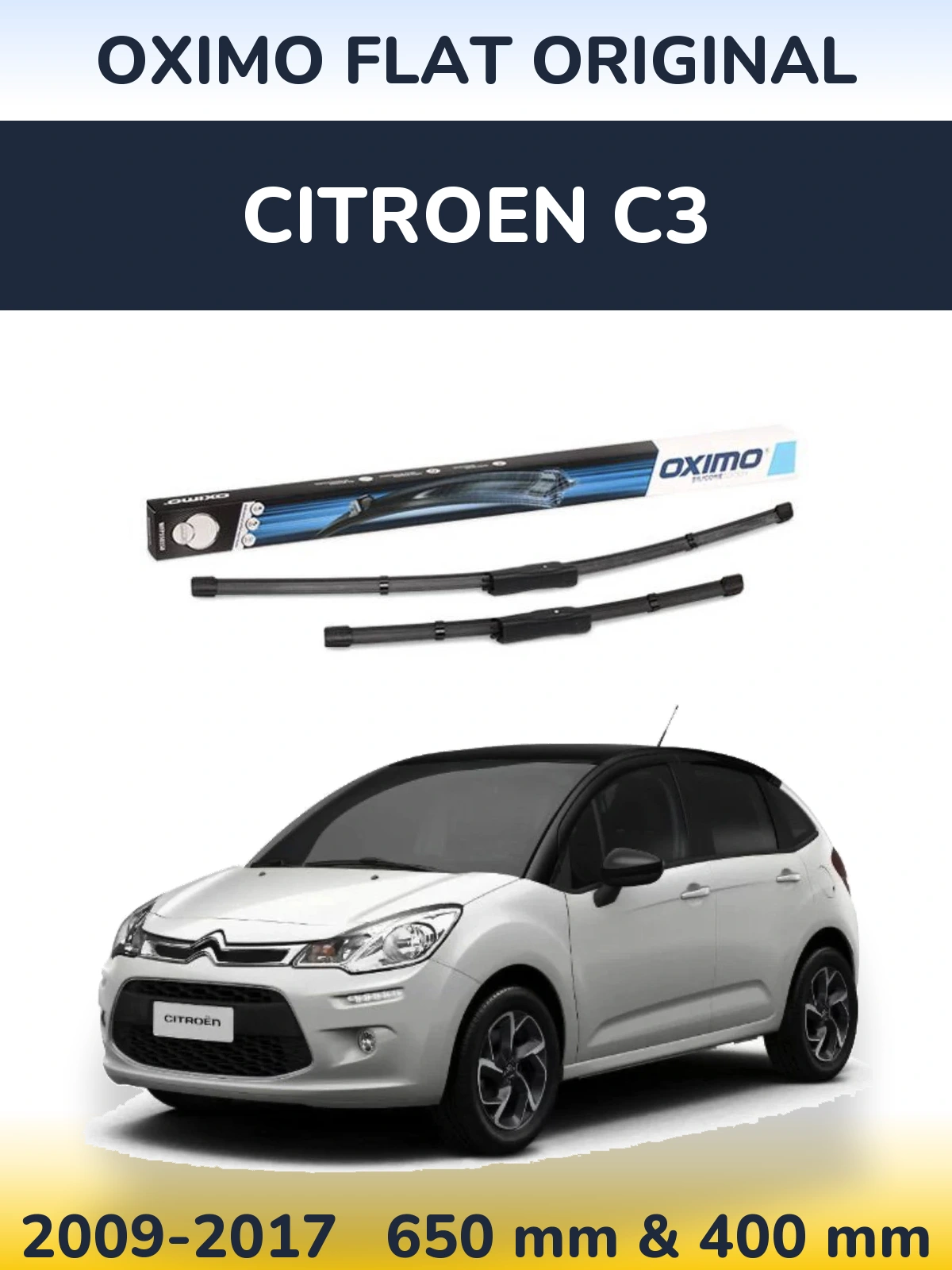 Комплект передних дворников Oximo Flat Original 650 & 400 мм для Citroen C3 2009-2017