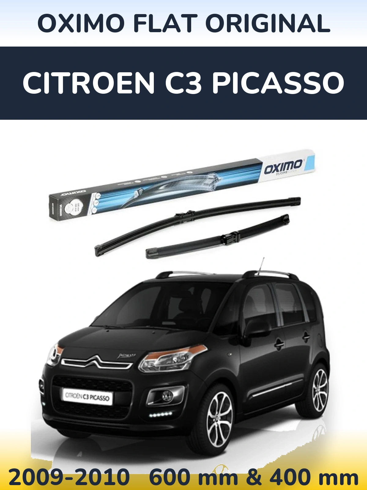 Комплект передних дворников Oximo Flat Original 600 & 400 мм для Citroen C3 Picasso 2009-2010
