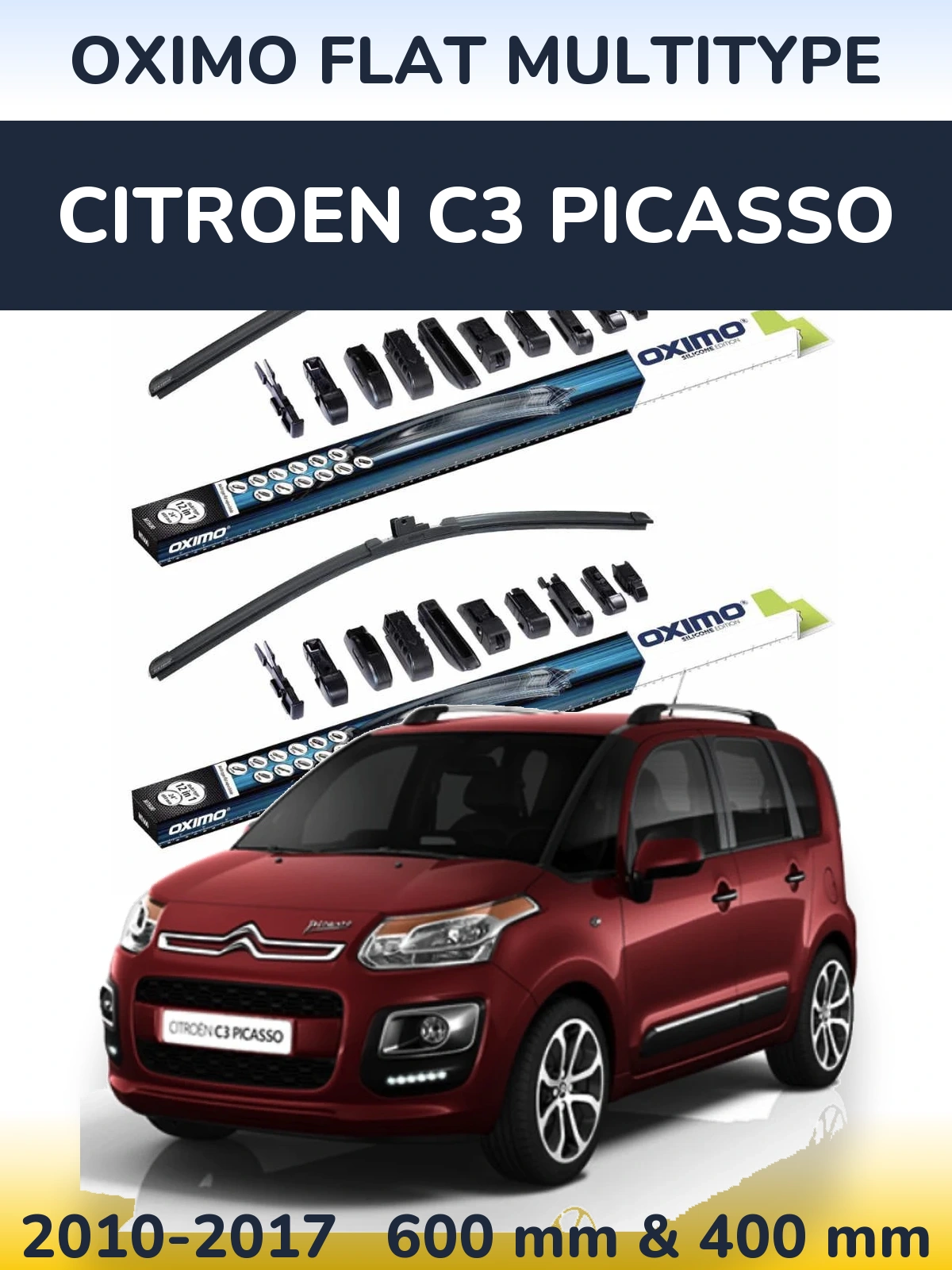 Комплект передніх щіток Oximo Flat MultiТипe 600 & 400 мм для Citroen C3 Picasso 2010-2017