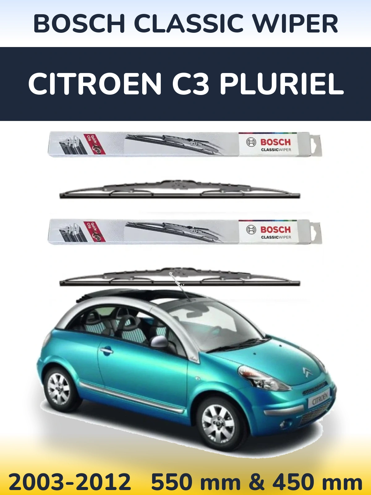 Комплект передніх щіток BOSCH Classic Wiper 550 & 450 мм для Citroen C3 Pluriel 2003-2012
