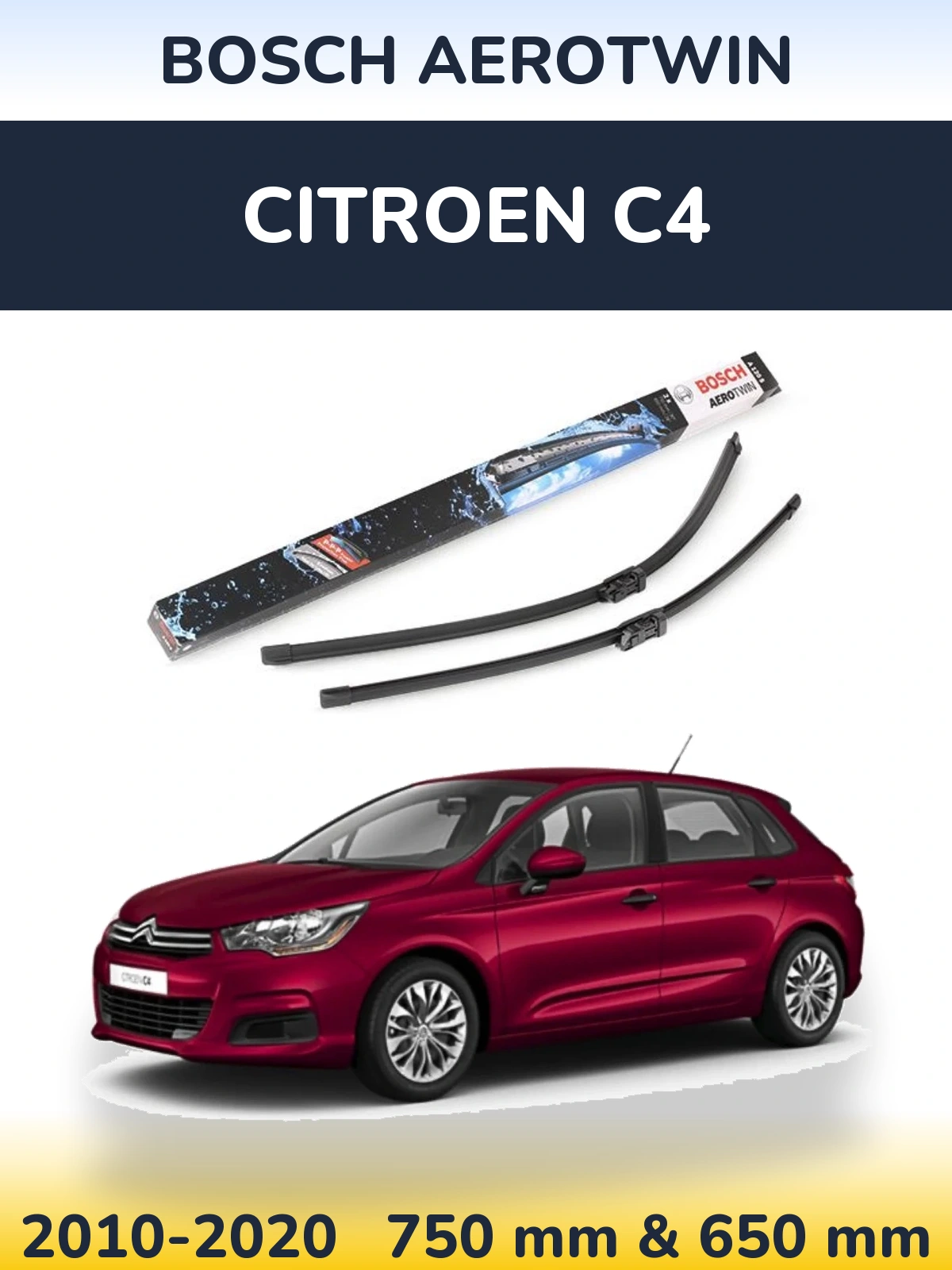 Комплект передніх щіток BOSCH AeroTwin 750 & 650 мм для Citroen C4 2010-2020