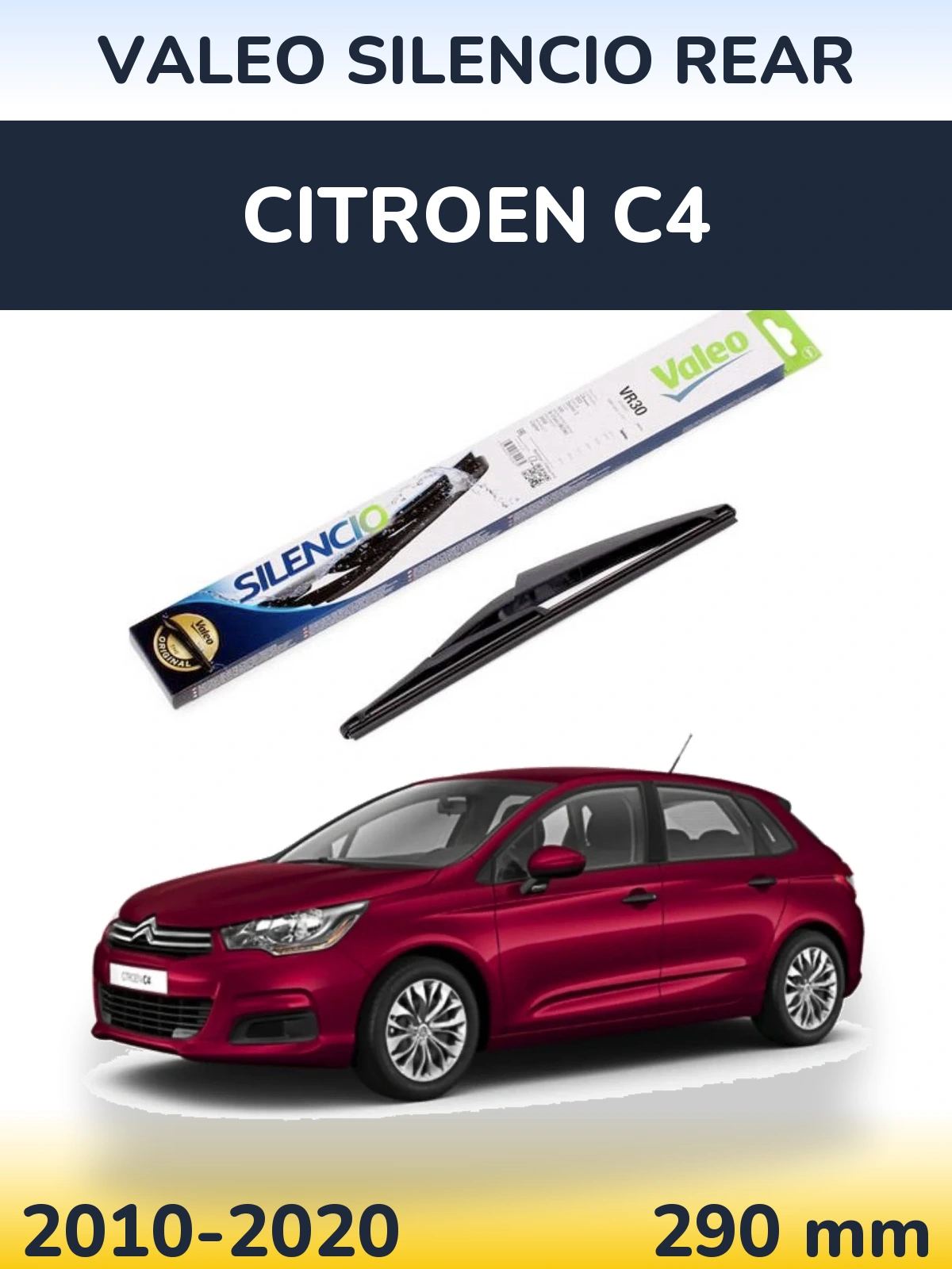 Rear wiper blade Valeo Silencio Rear 290 mm for Citroen C4 2010-2020