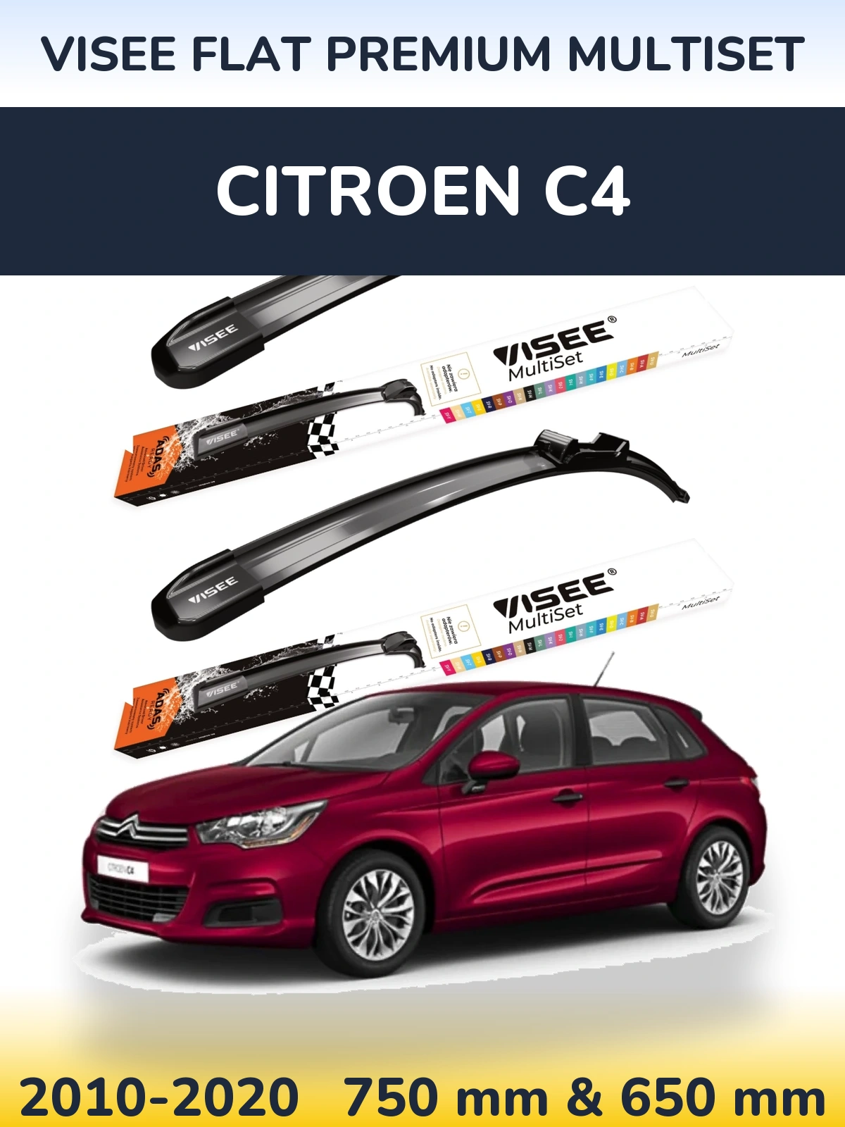 Komplet przednich wycieraczek VISEE FLAT PREMIUM MultiSet 750 & 650 mm do Citroen C4 2010-2020