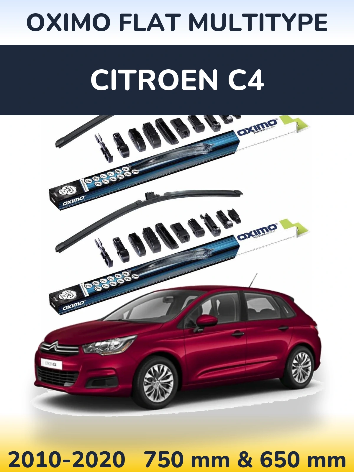 Комплект передних дворников Oximo Flat MultiТипe 750 & 650 мм для Citroen C4 2010-2020
