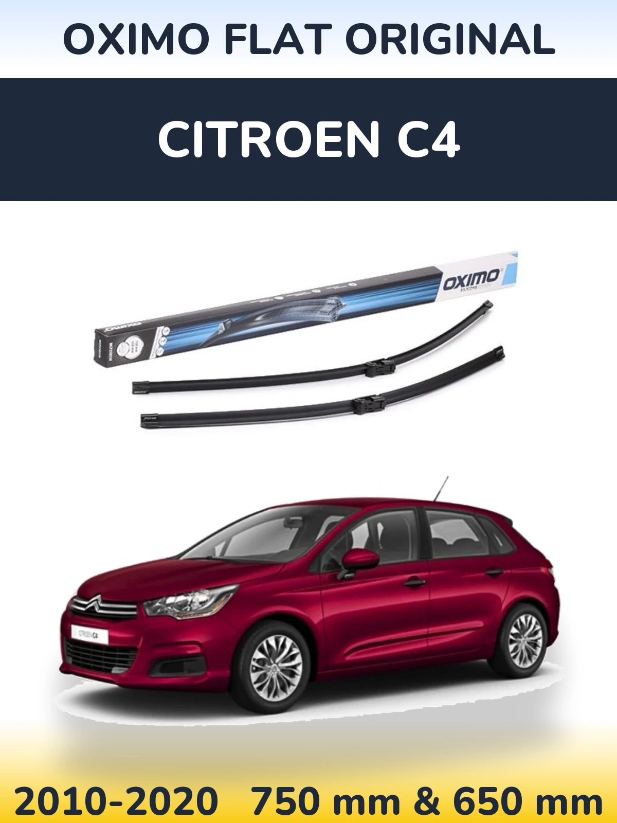 Front wiper blade set Oximo Flat Original 750 & 650 mm for Citroen C4 2010-2020