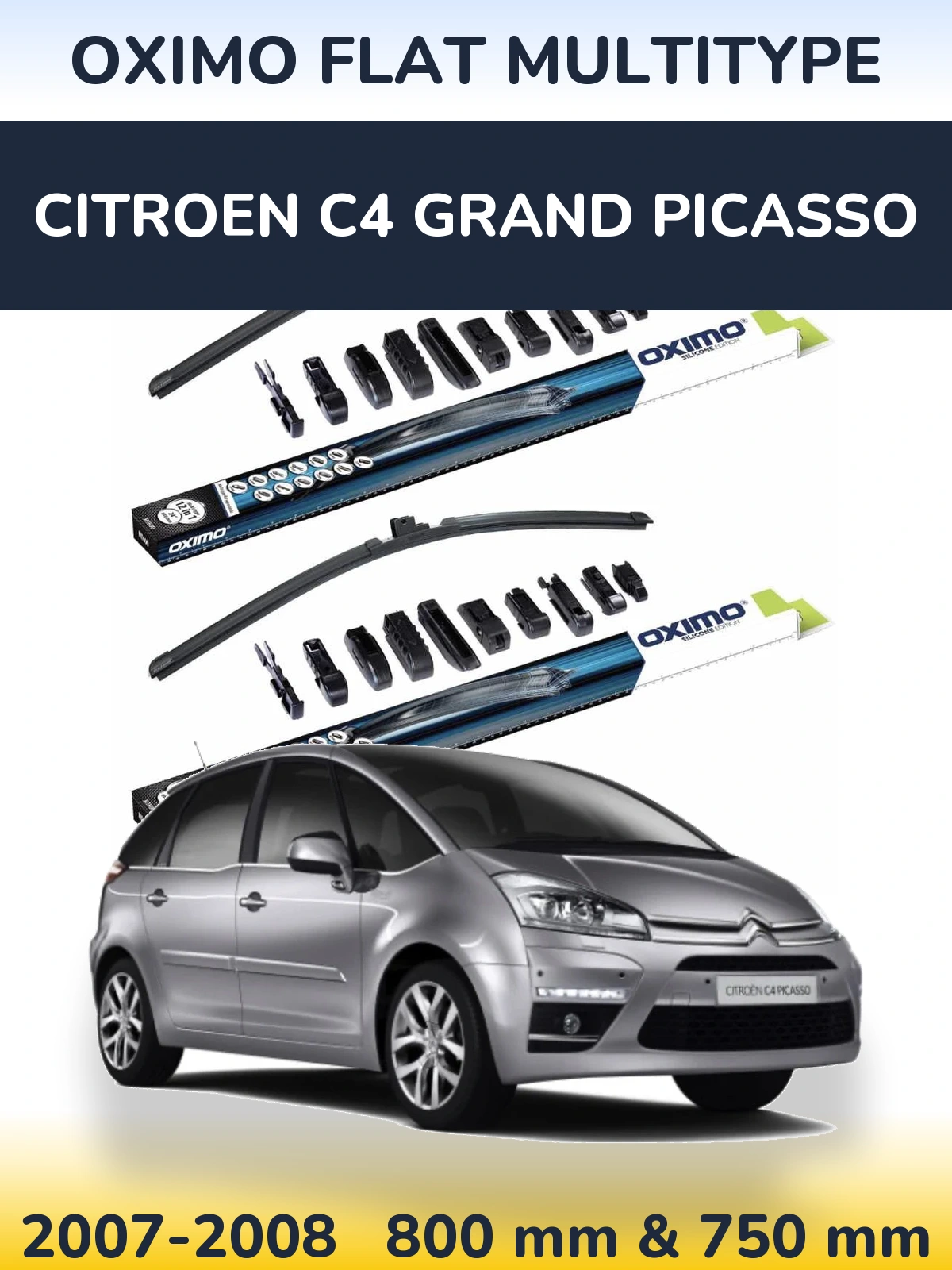 Комплект передних дворников Oximo Flat MultiТипe 800 & 750 мм для Citroen C4 Grand Picasso 2007-2008