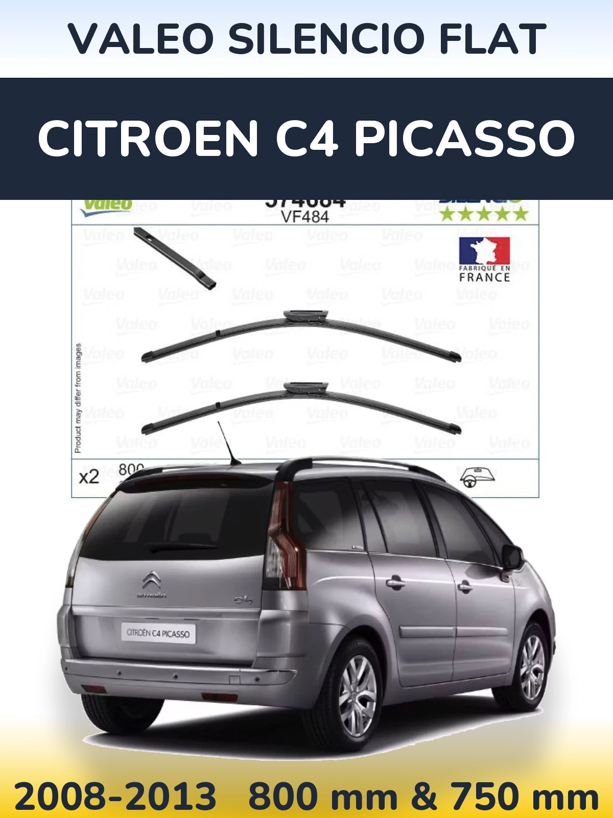 Front wiper blade set Valeo Silencio Flat 800 & 750 mm for Citroen C4 Picasso 2008-2013