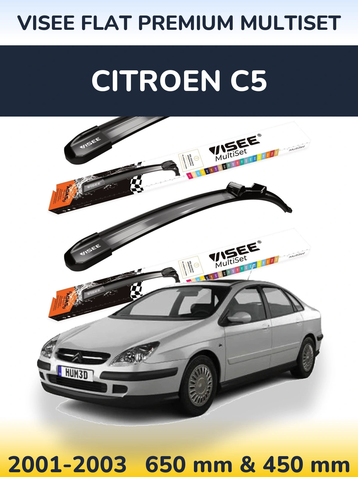 Комплект передних дворников VISEE FLAT PREMIUM MultiSet 650 & 450 мм для Citroen C5 2001-2003