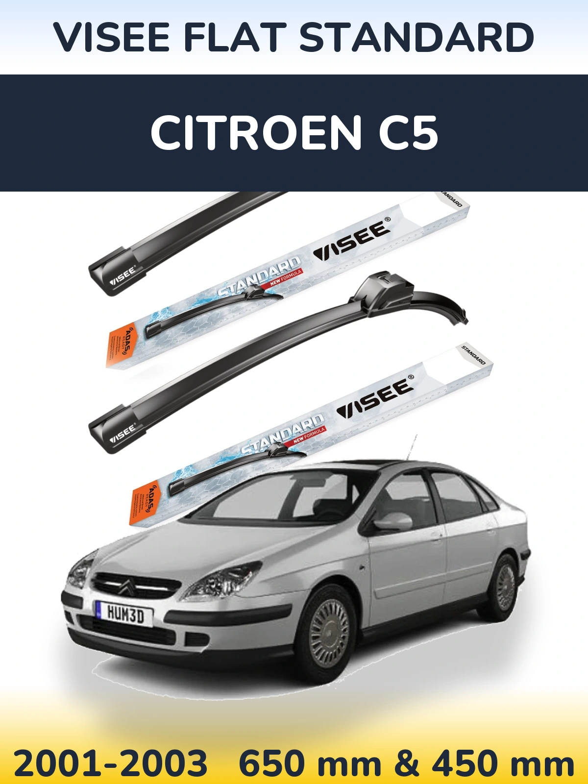 Front wiper blade set VISEE FLAT STANDARD 650 & 450 mm for Citroen C5 2001-2003