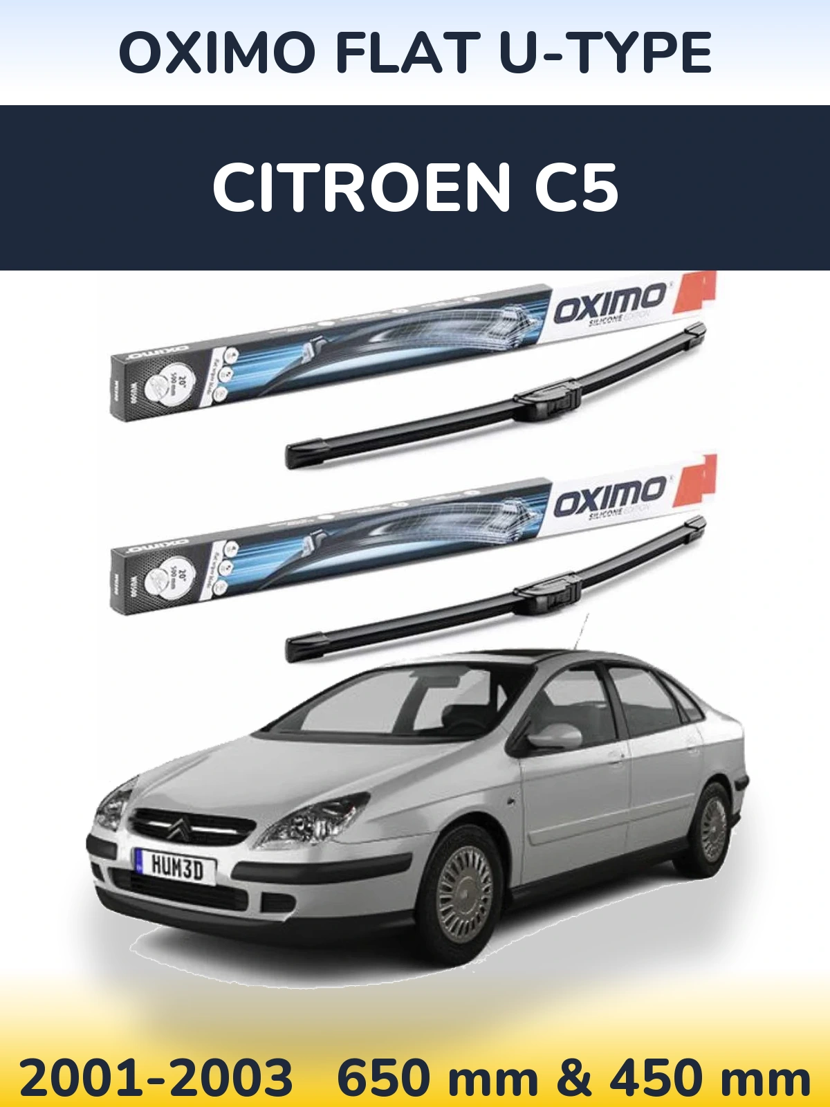 Комплект передних дворников Oximo Flat U-type 650 & 450 мм для Citroen C5 2001-2003