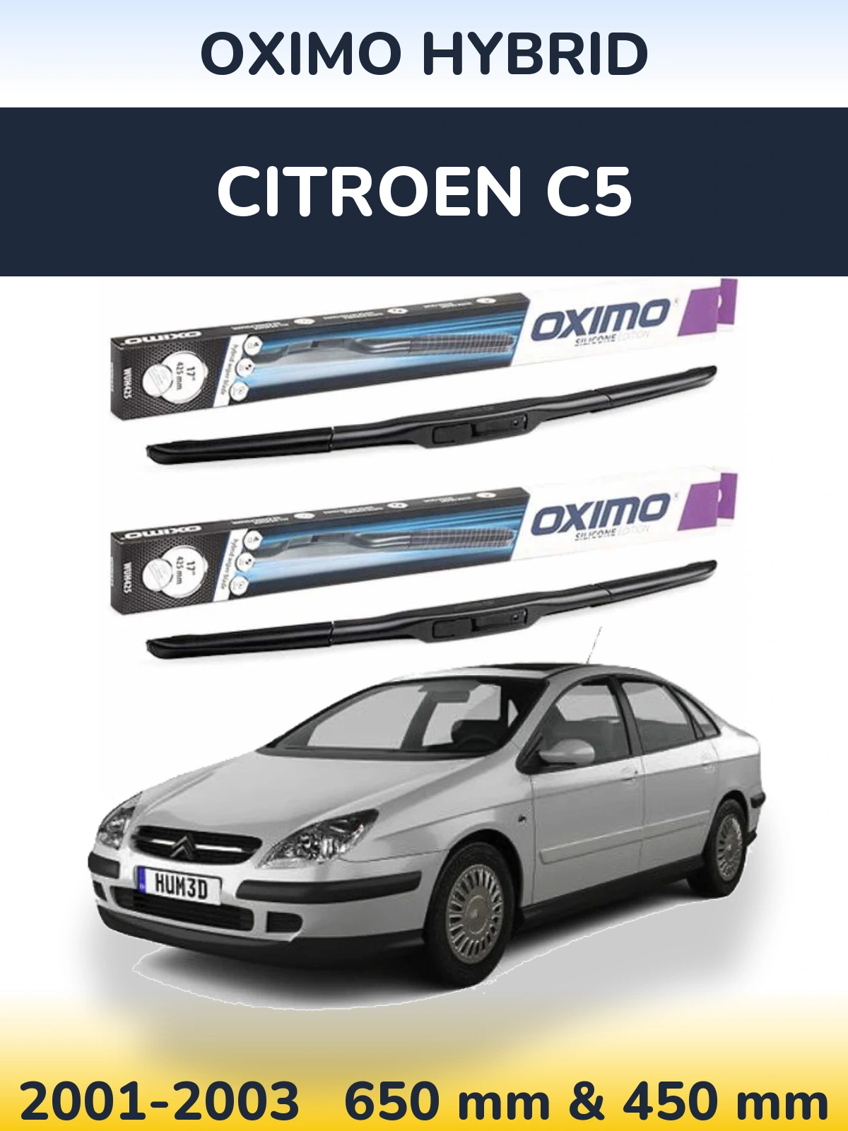 Комплект передніх щіток Oximo Hybrid 650 & 450 мм для Citroen C5 2001-2003