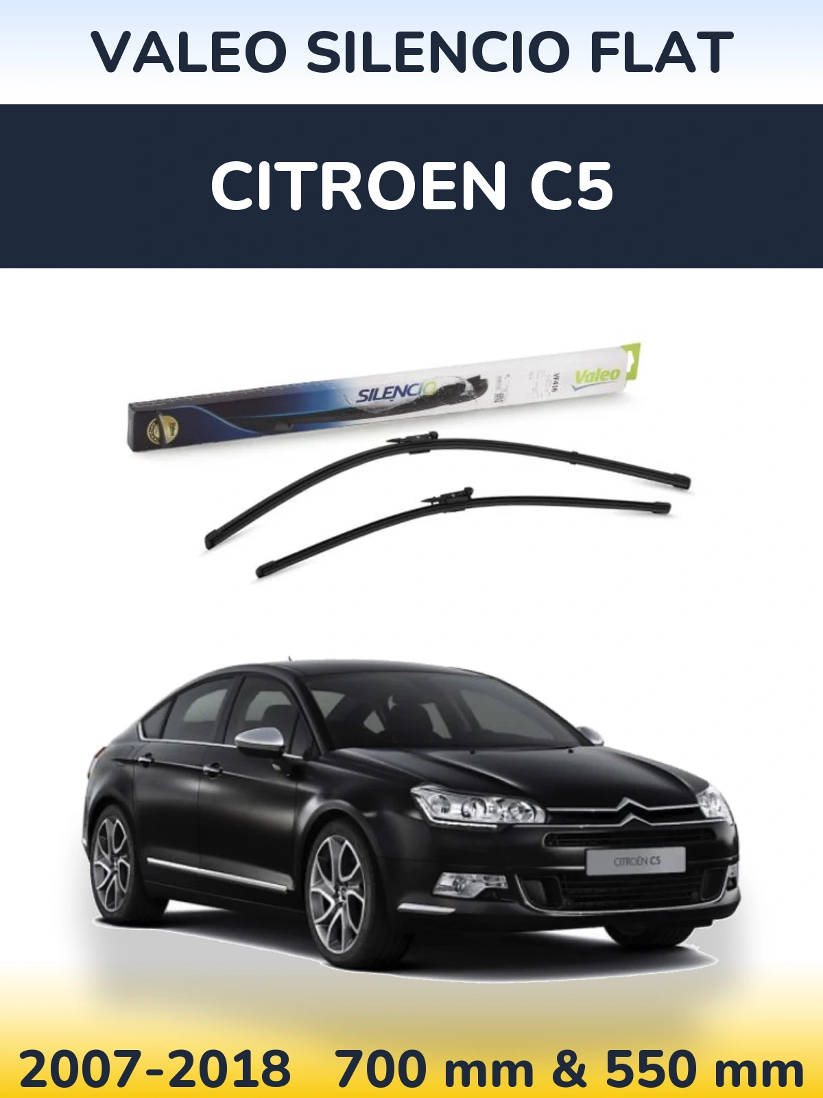 Front wiper blade set Valeo Silencio Flat 700 & 550 mm for Citroen C5 2007-2018