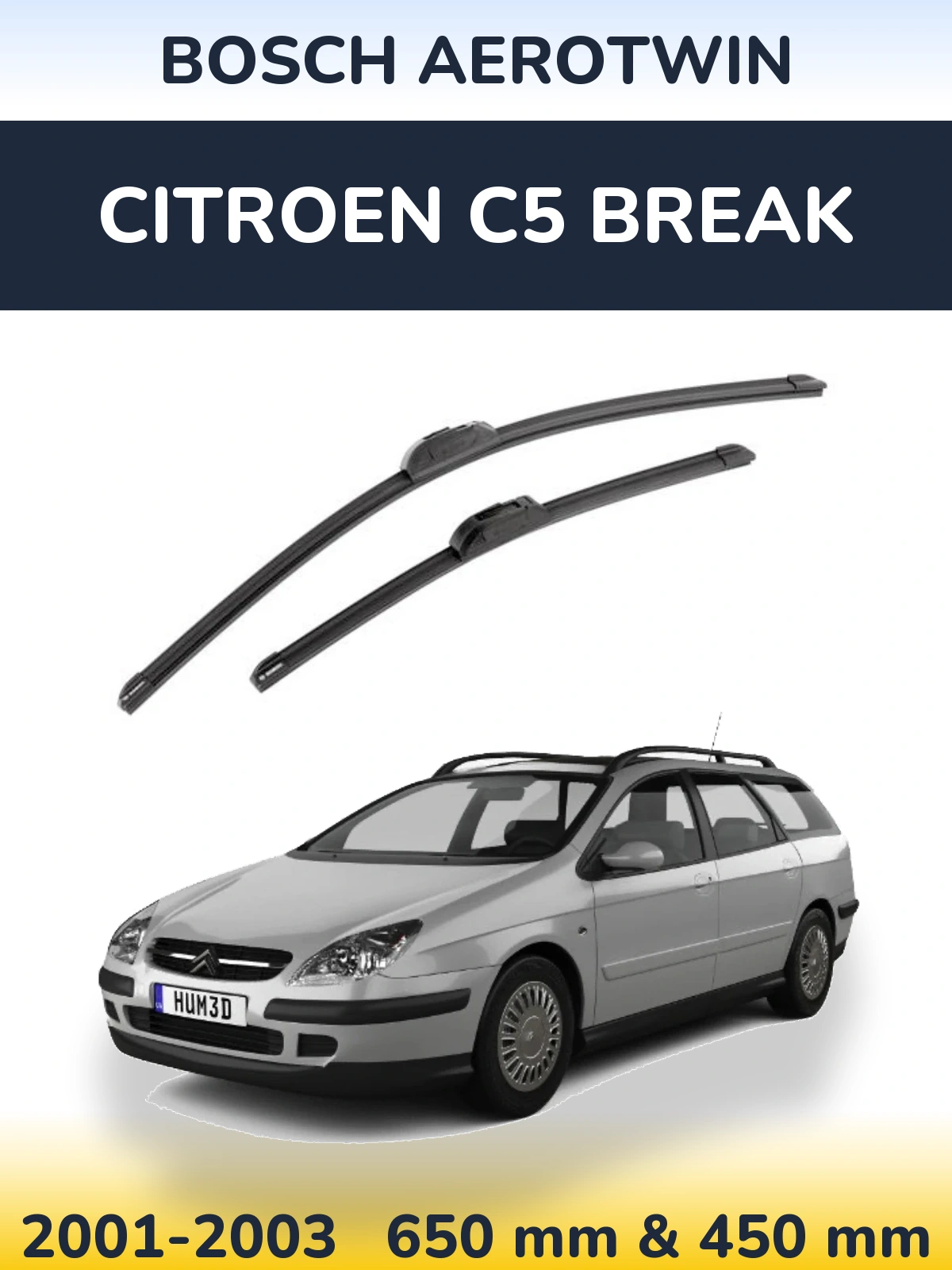 Комплект передніх щіток BOSCH AeroTwin 650 & 450 мм для Citroen C5 Break 2001-2003