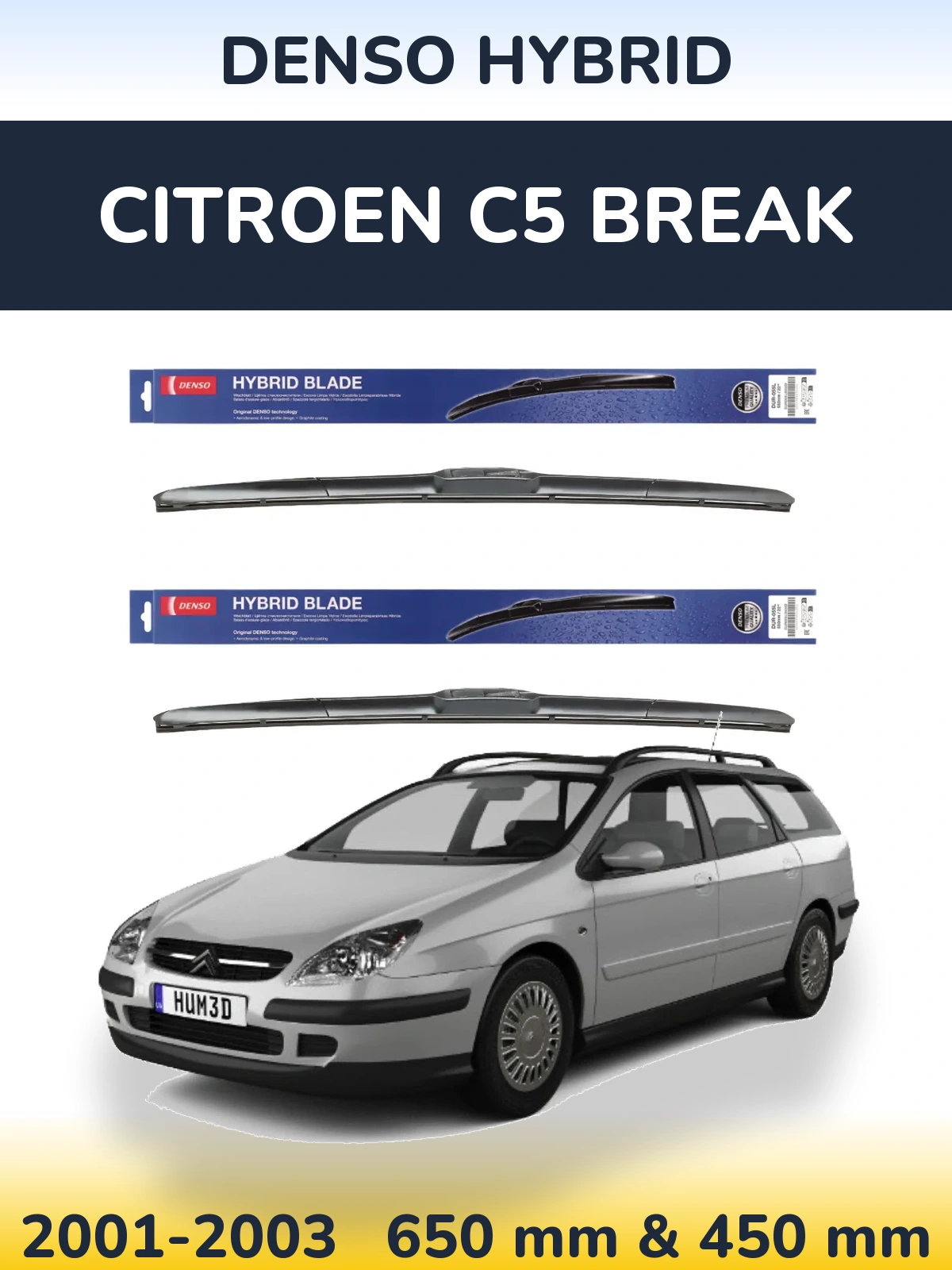 Komplet przednich wycieraczek Denso Hybrid 650 & 450 mm do Citroen C5 Break 2001-2003