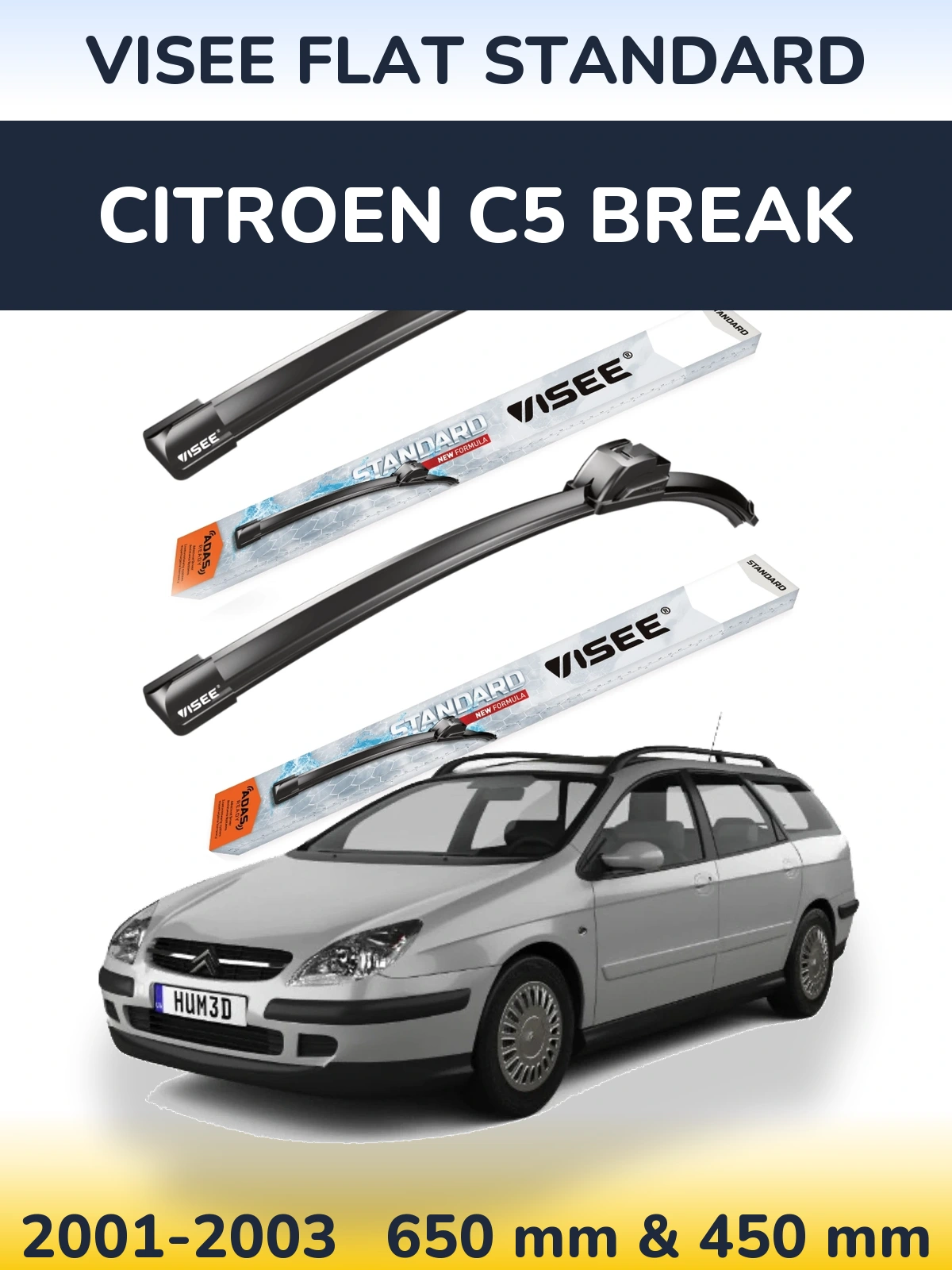 Комплект передніх щіток VISEE FLAT STANDARD 650 & 450 мм для Citroen C5 Break 2001-2003
