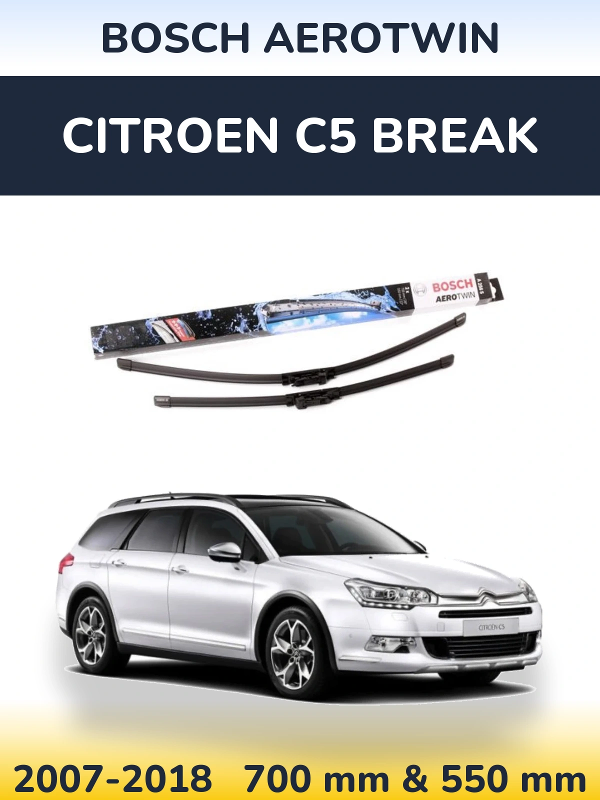 Komplet przednich wycieraczek BOSCH AeroTwin 700 & 550 mm do Citroen C5 Break 2007-2018