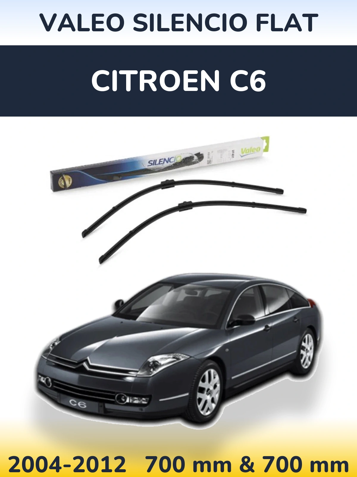 Комплект передніх щіток Valeo Silencio Flat 700 & 700 мм для Citroen C6 2004-2012