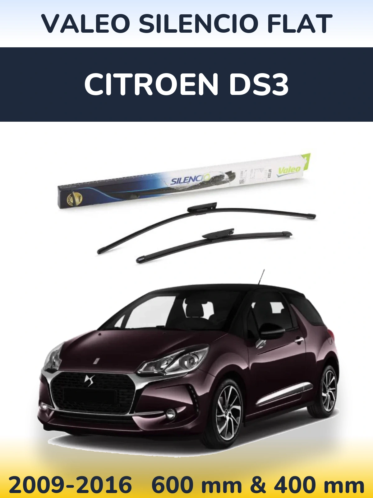 Комплект передних дворников Valeo Silencio Flat 600 & 400 мм для Citroen DS3 2009-2016