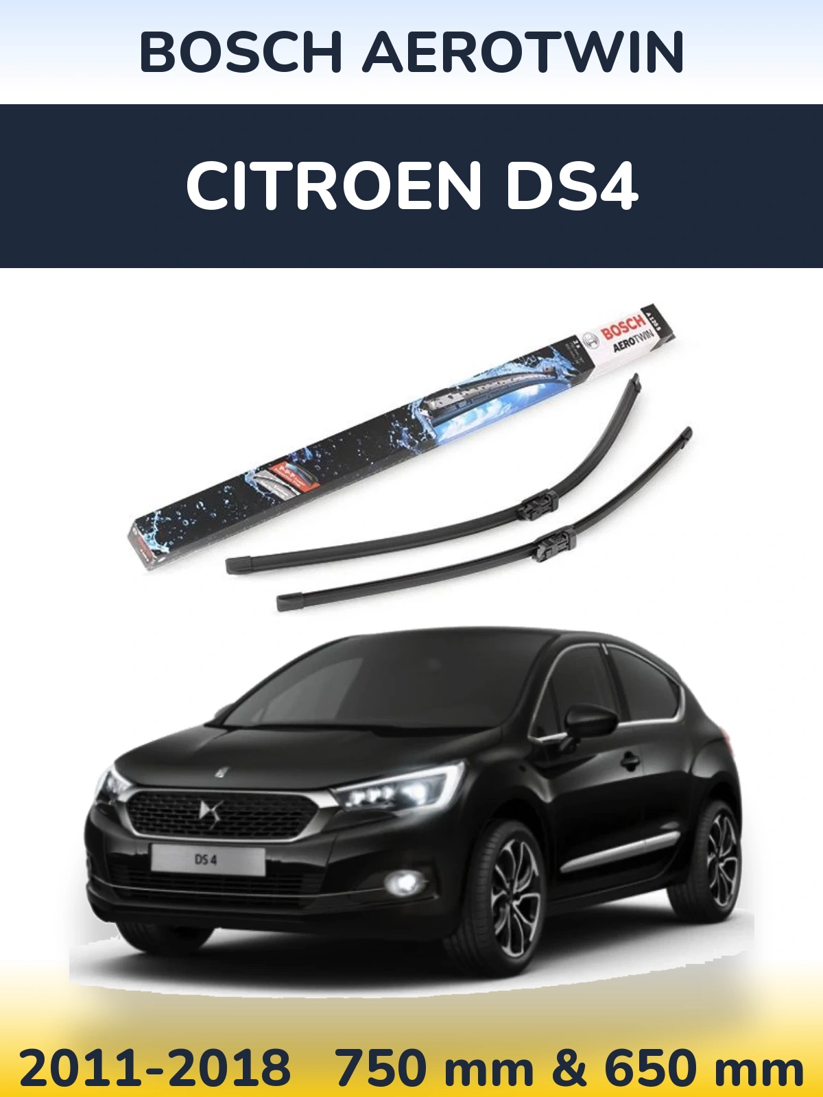 Komplet przednich wycieraczek BOSCH AeroTwin 750 & 650 mm do Citroen DS4 2011-2018