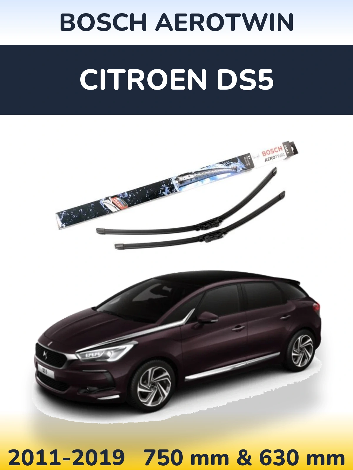 Комплект передних дворников BOSCH AeroTwin 725 & 625 мм для Citroen DS5 2011-2019