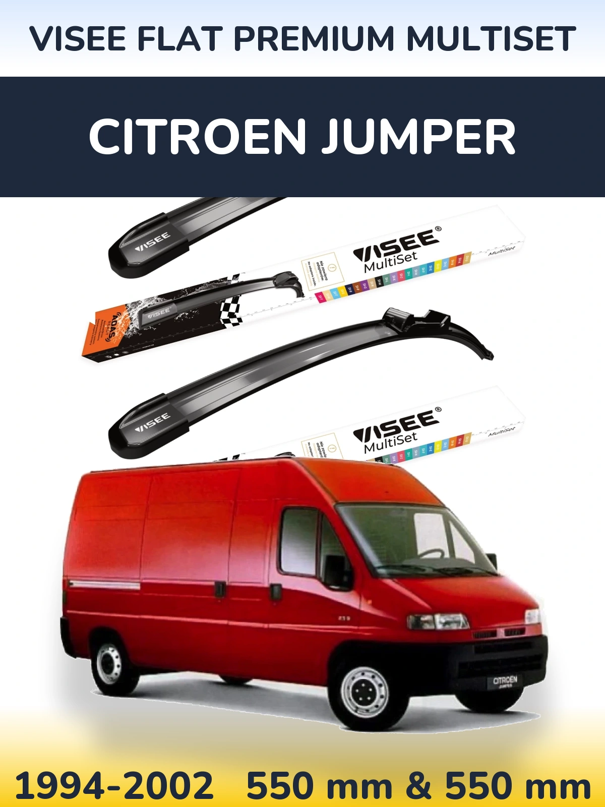 Front wiper blade set VISEE FLAT PREMIUM MultiSet 550 & 550 mm for Citroen Jumper 1994-2002