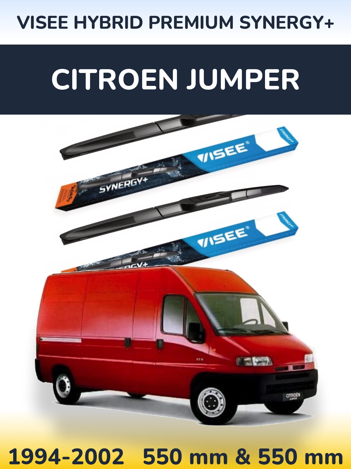 Komplet przednich wycieraczek VISEE HYBRID PREMIUM SYNERGY+ 550 & 550 mm do Citroen Jumper 1994-2002