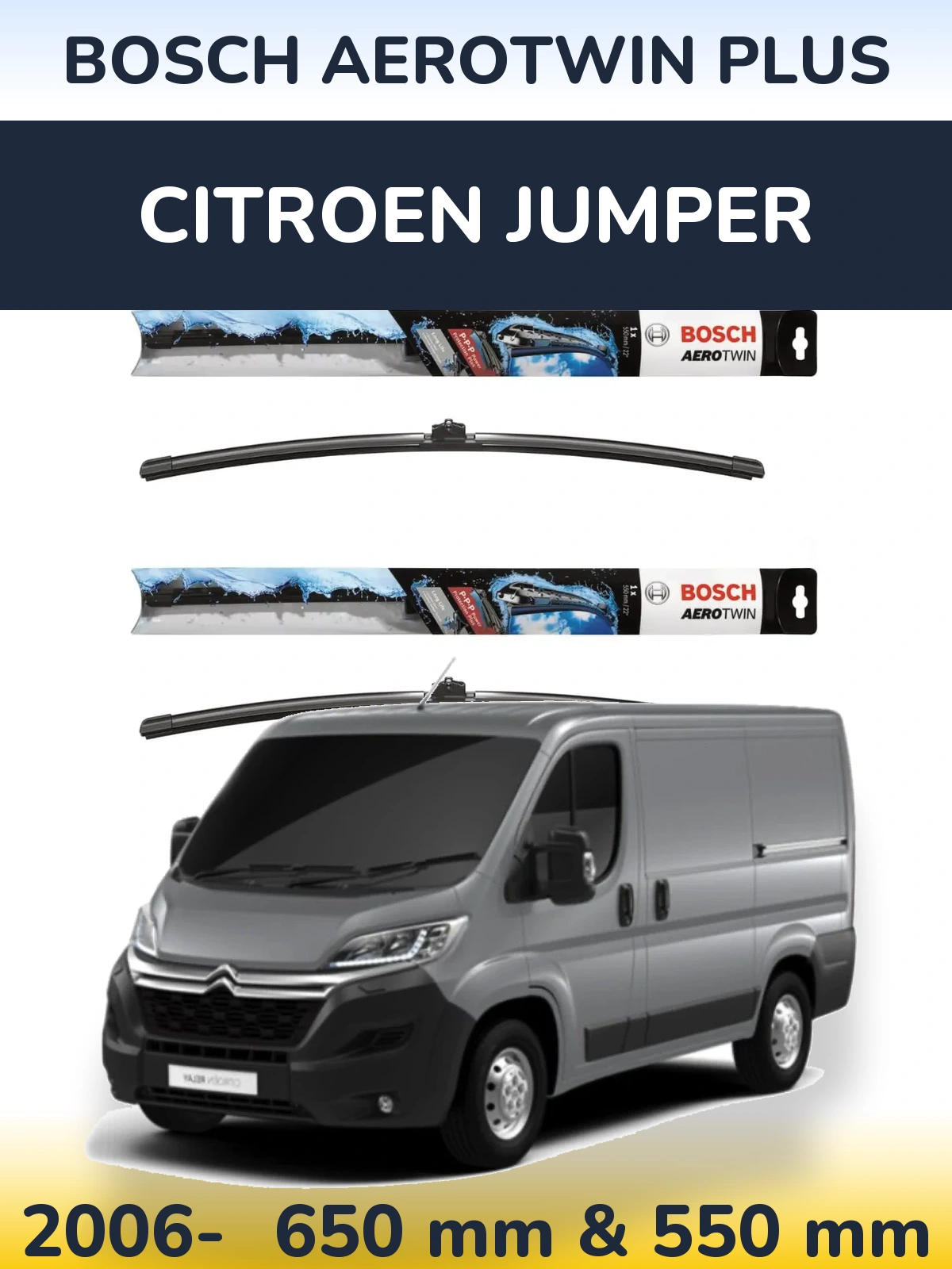 Комплект передних дворников BOSCH AeroTwin Plus 650 & 550 мм для Citroen Jumper 2006-2026